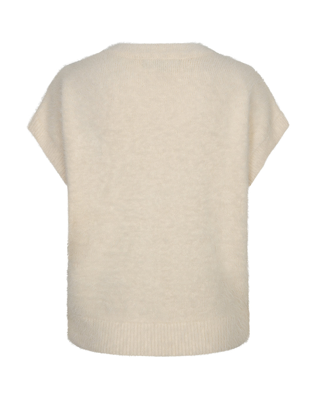 Red Button Sleeveless Sweater fuzzy Cream