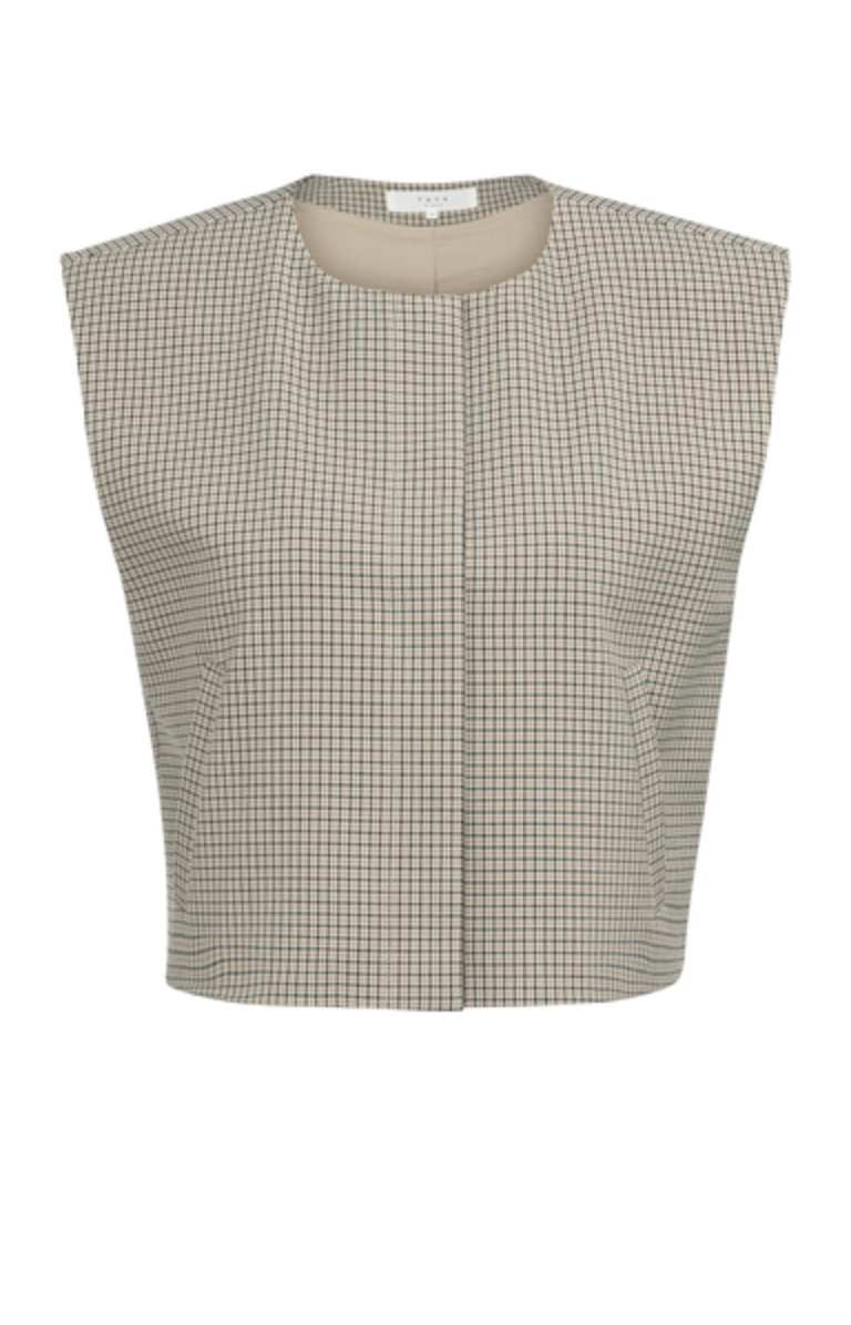 YAYA Geruit Gilet Met Schoudervulling Beige Dessin