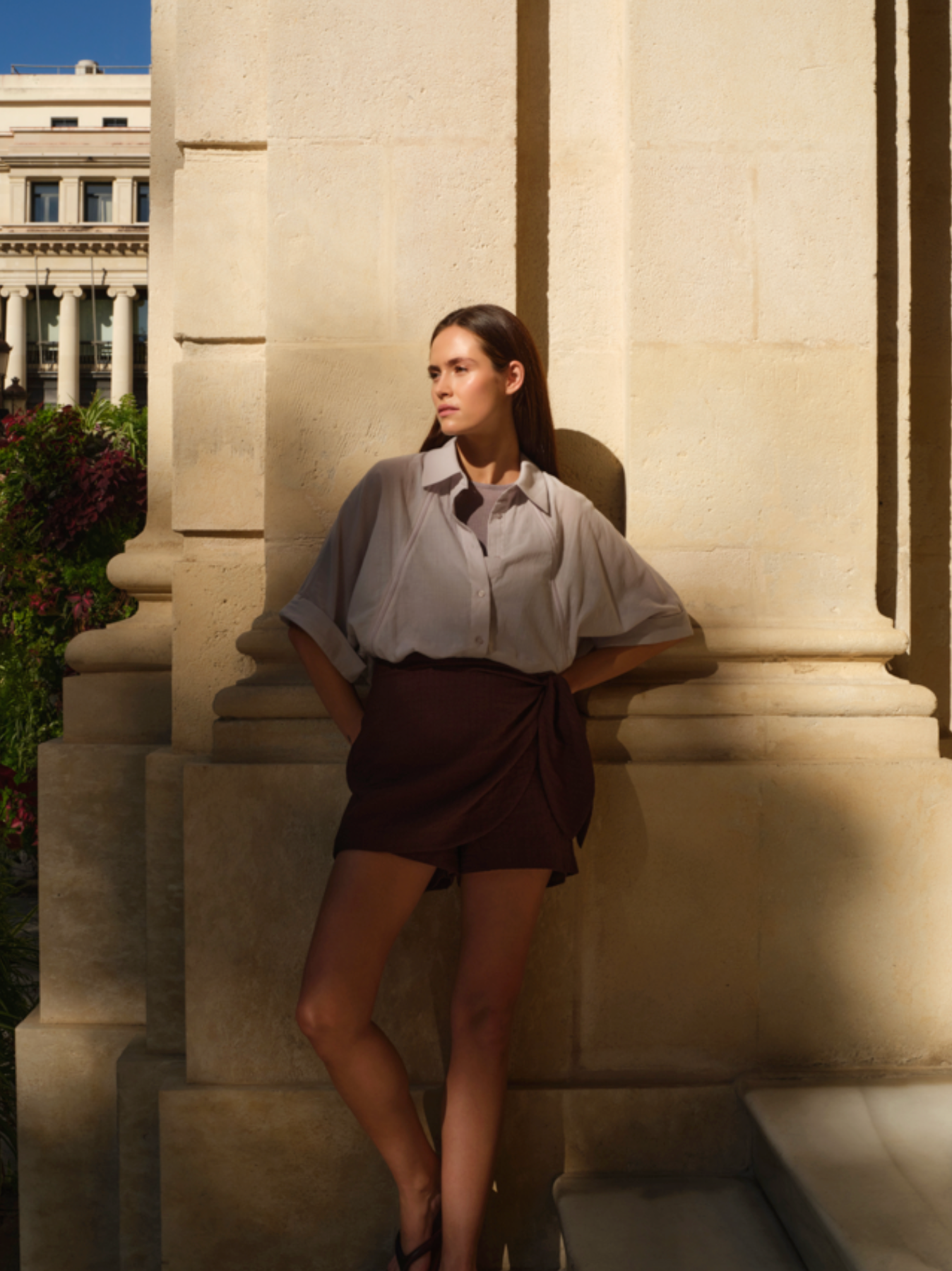YAYA Gestreepte Rok Wikkellook Aubergine Purple