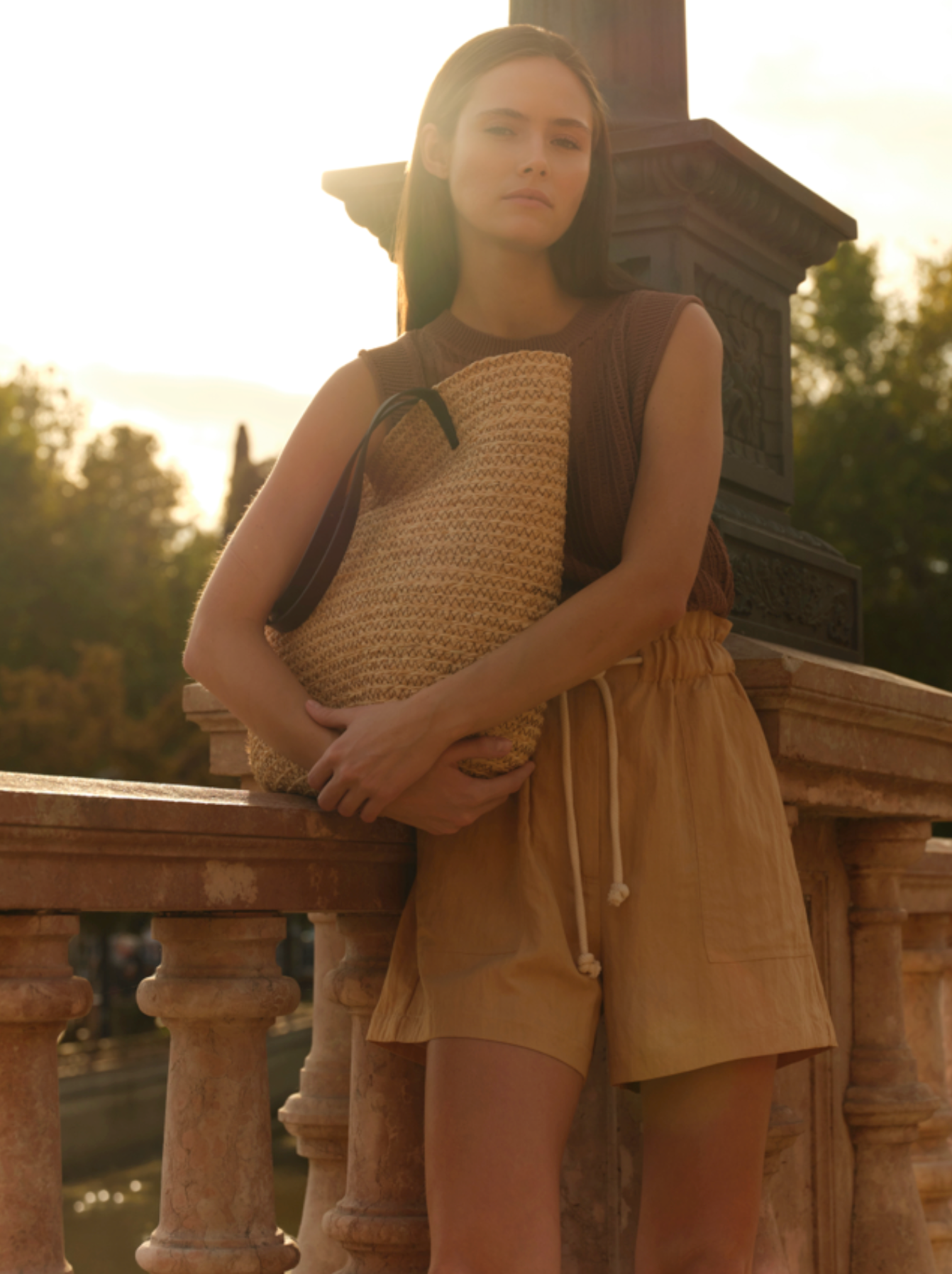 YAYA Bermuda Met Paperbag Taille En Cargozakken Safari Brown
