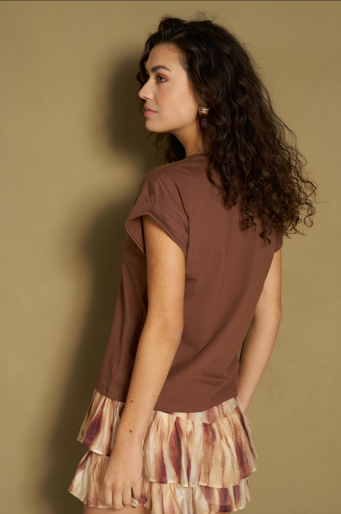 Lofty manner T-shirt Isole relaxed Rolled up Caramel