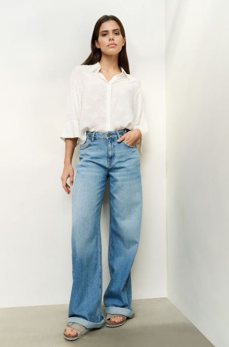 Korte Luchtige Blouse Ingeweven Details YAYA Pure White