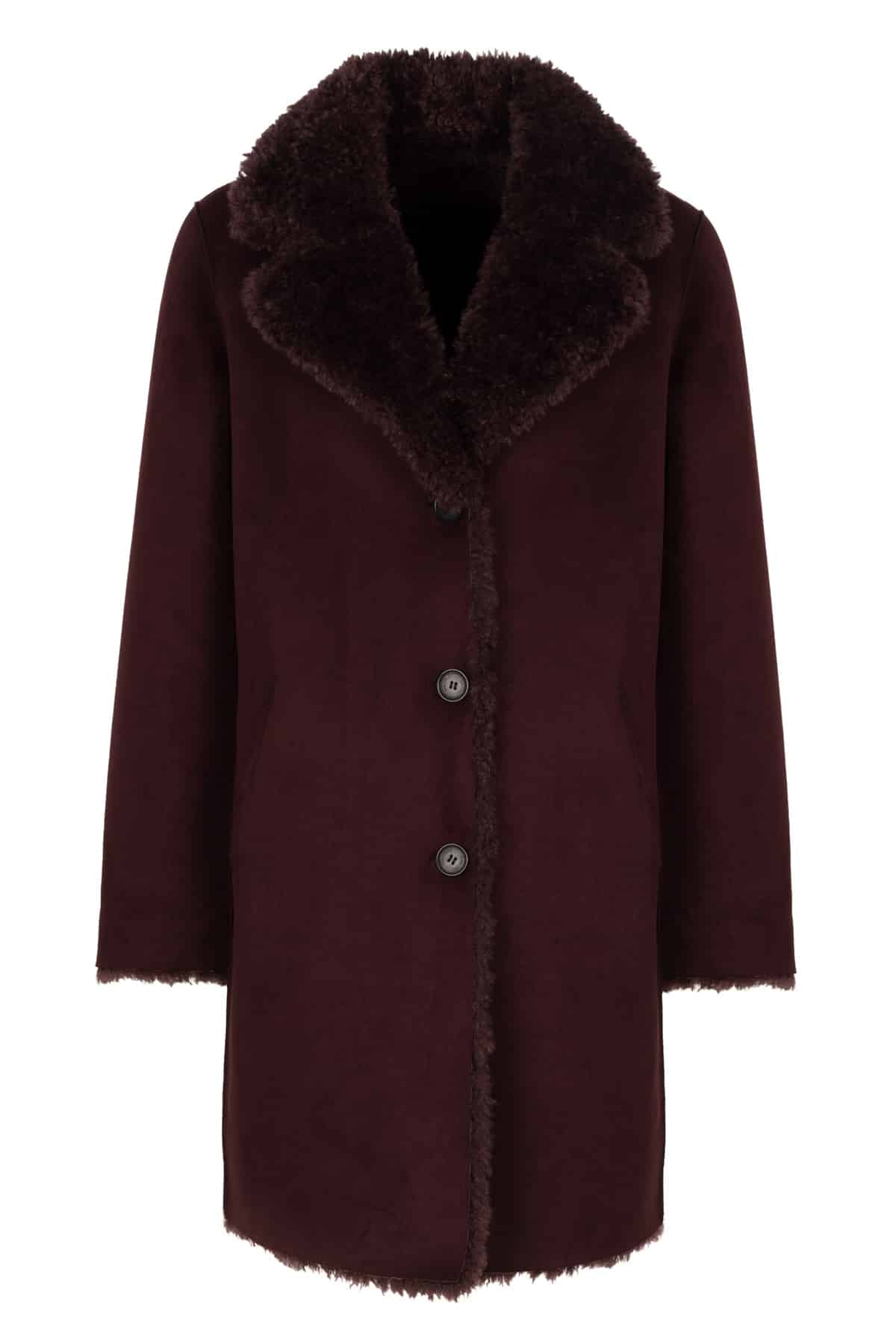 Giacomo Teddy Coat Long Chocolate Plum