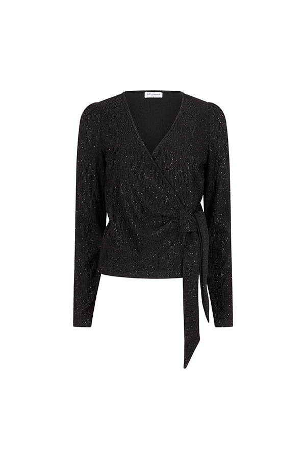 Lofty Manner Glitter Top met Strikdetail Nyssa Zwart