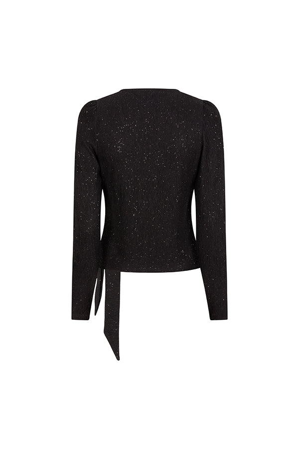 Lofty Manner Glitter Top met Strikdetail Nyssa Zwart