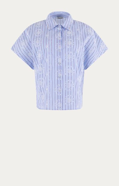 Anna Blue Blouse Lexy Cream Solid