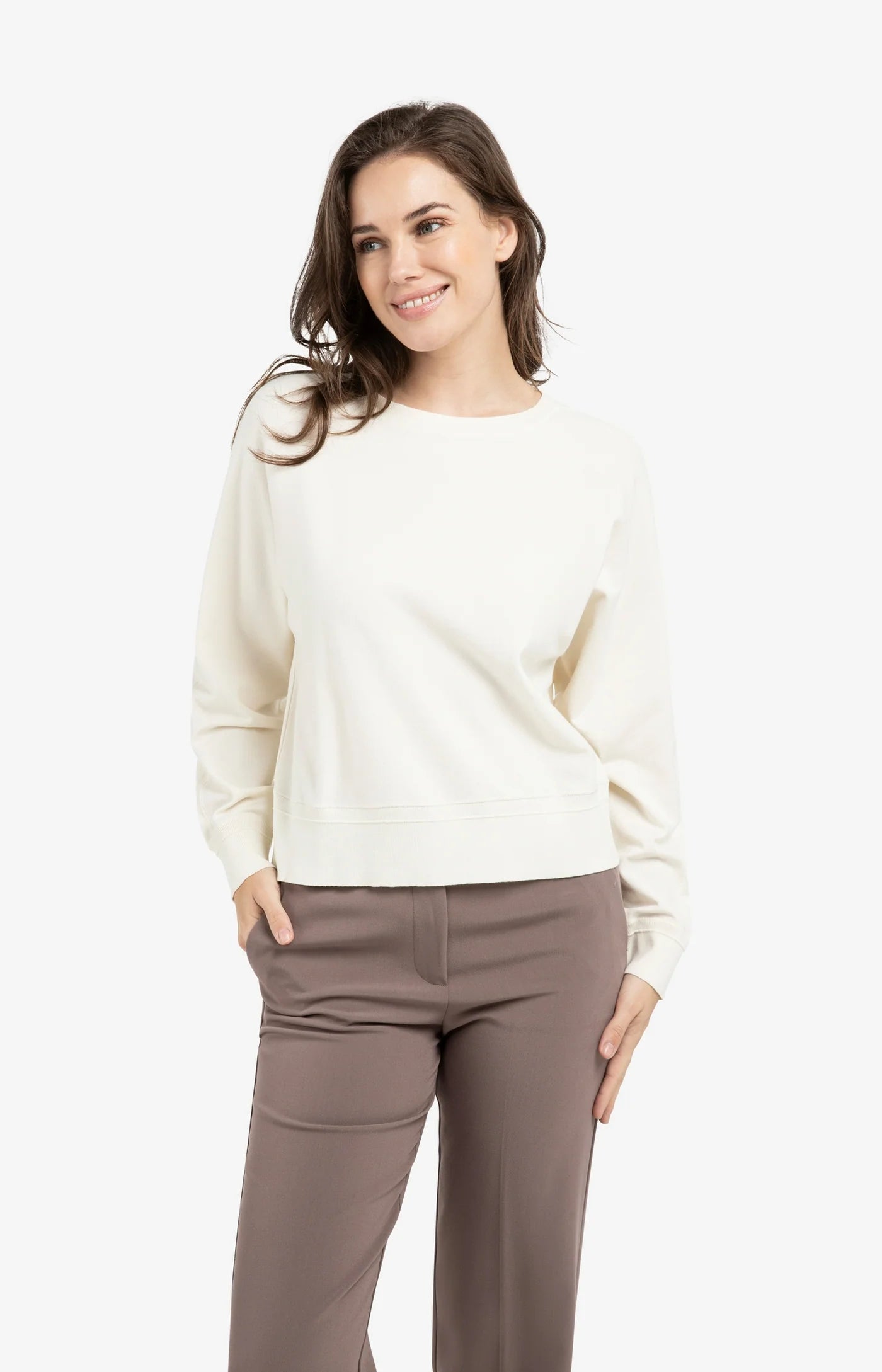 YAYA Sweater Met Vleermuismouwen En Subtiele Naaddetails Ecru