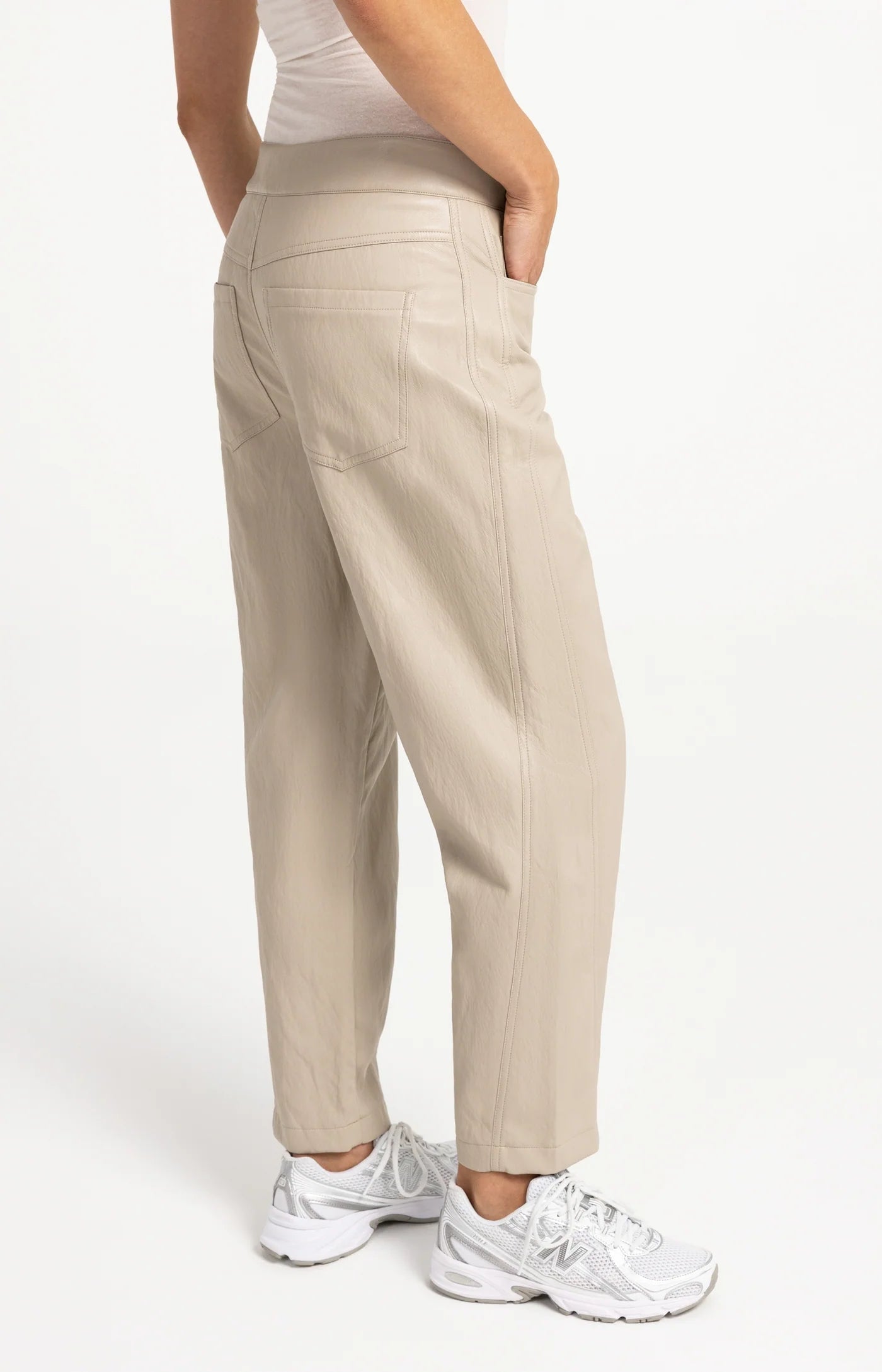 YAYA Kunstleren Broek Met Wortelmodel En Siernaden Grey