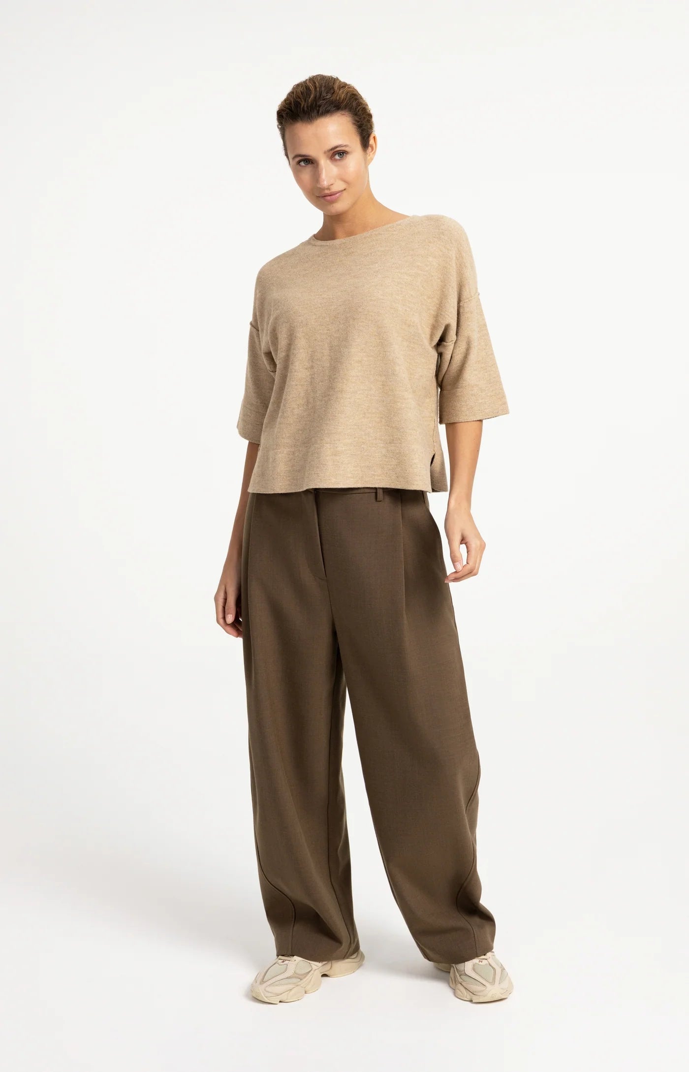 YAYA Oversized Gebreid T-shirt Beige