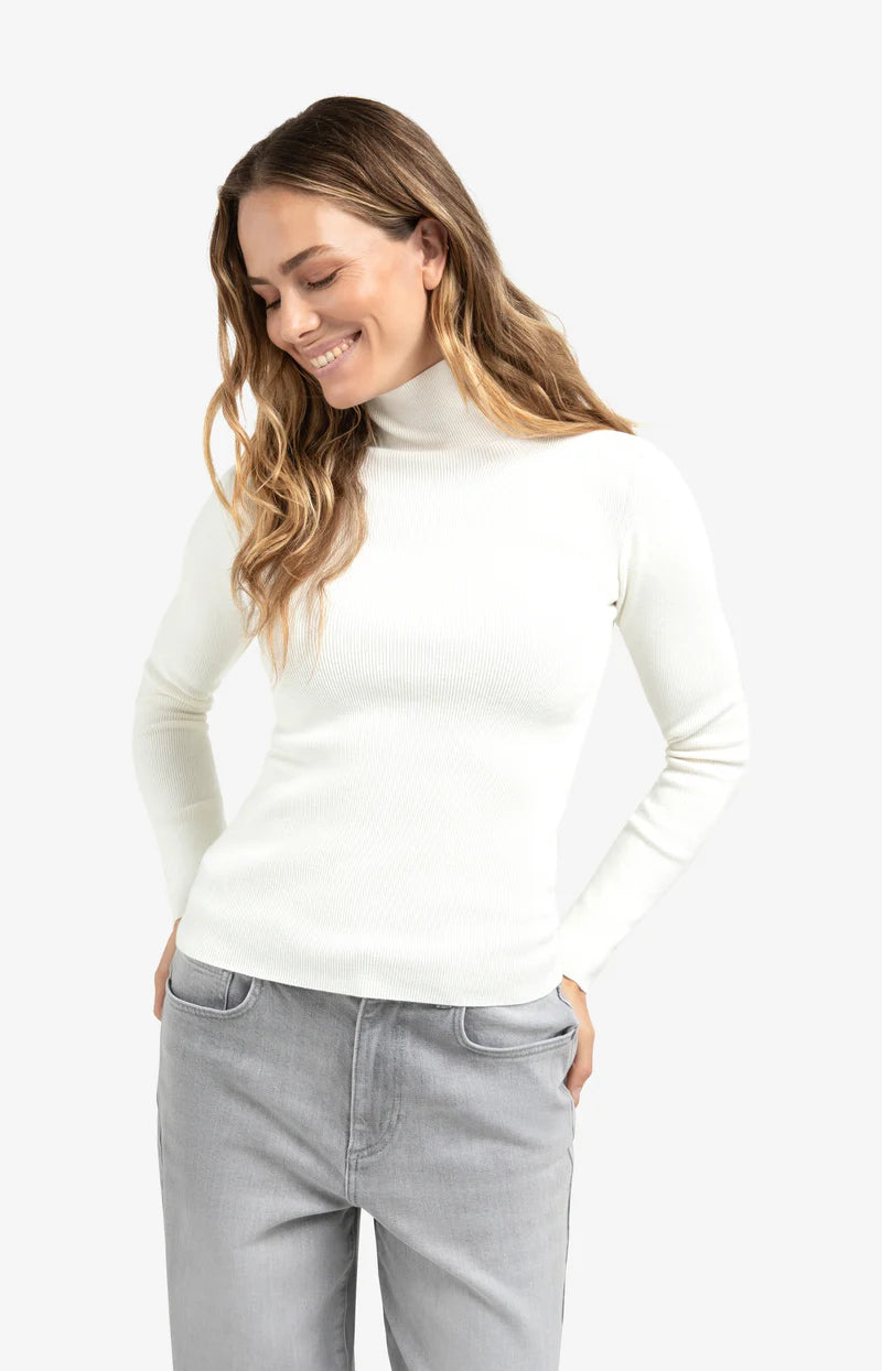 YAYA Ribtrui Col Aansluitend Early Frost White