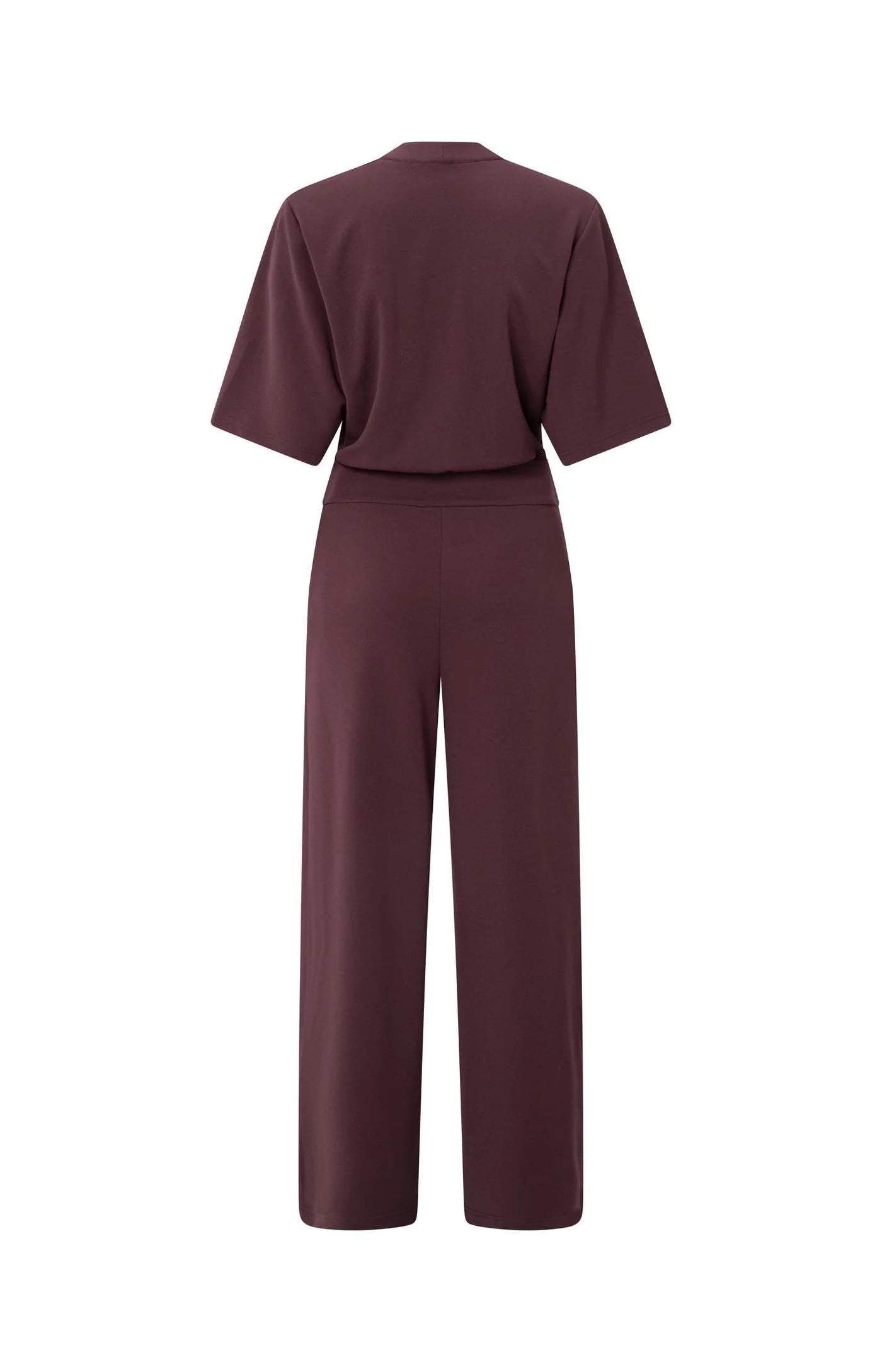 YAYA Jersey Jumpsuit Met Korte Mouwen En Strikceintuur Fudge Purple
