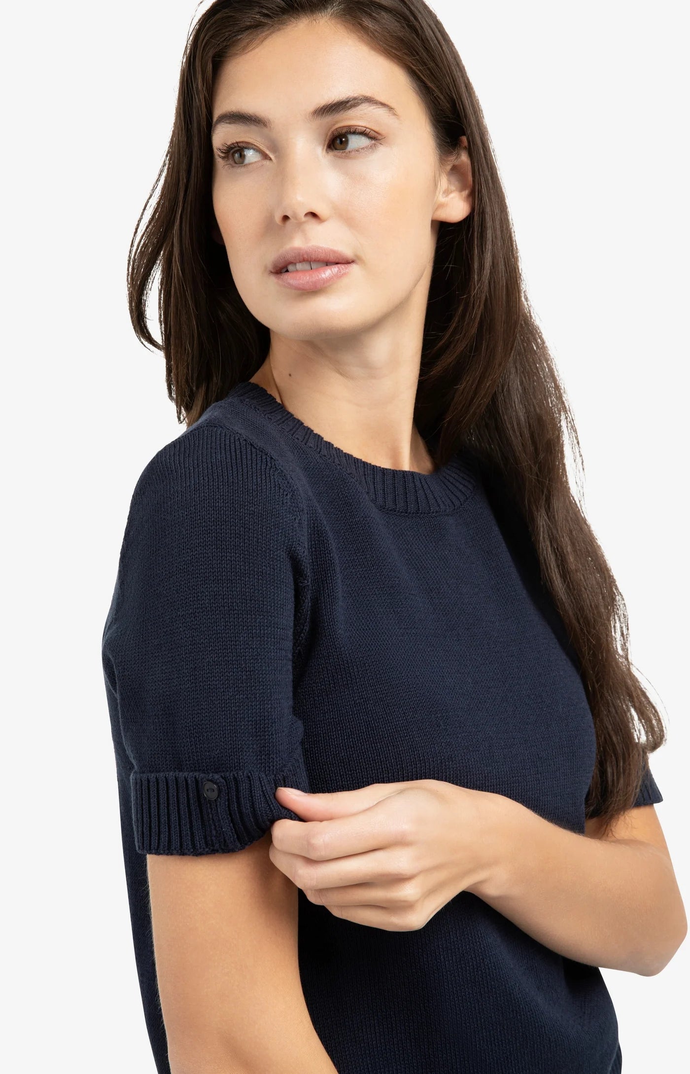 YAYA Gebreide Trui Met Opgerolde Korte Mouwen Navy