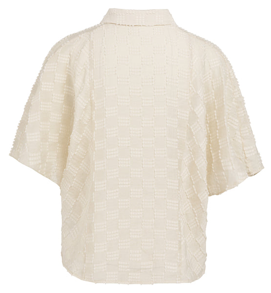 YAYA Jacquard Blouse Met Korte Mouwen Beige