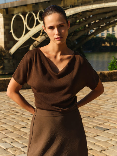 YAYA Boothals Trui Met Korte Mouwen Slate Black Brown