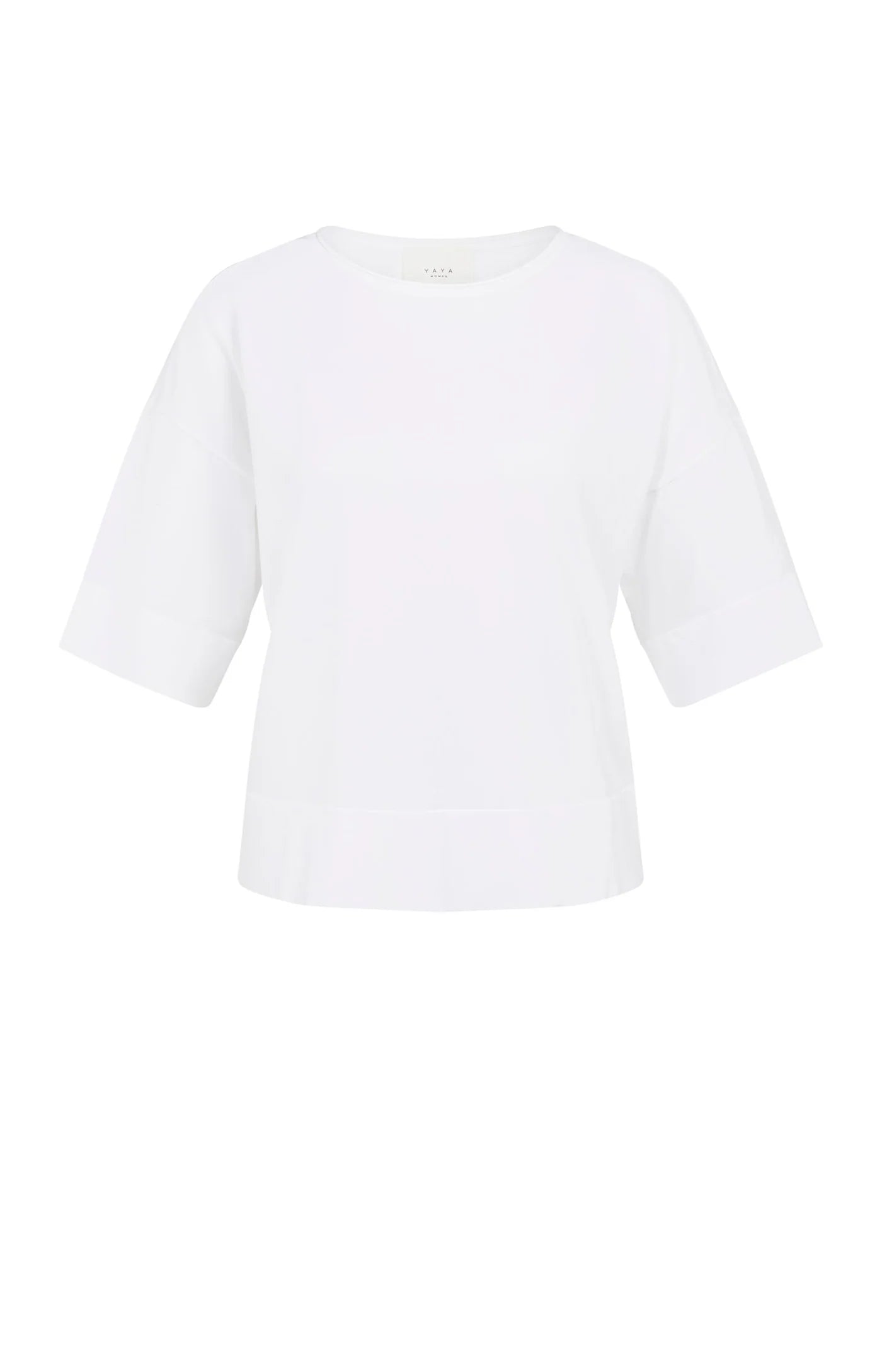 YAYA Boothals Oversized Fijngebreid T shirt Pure White