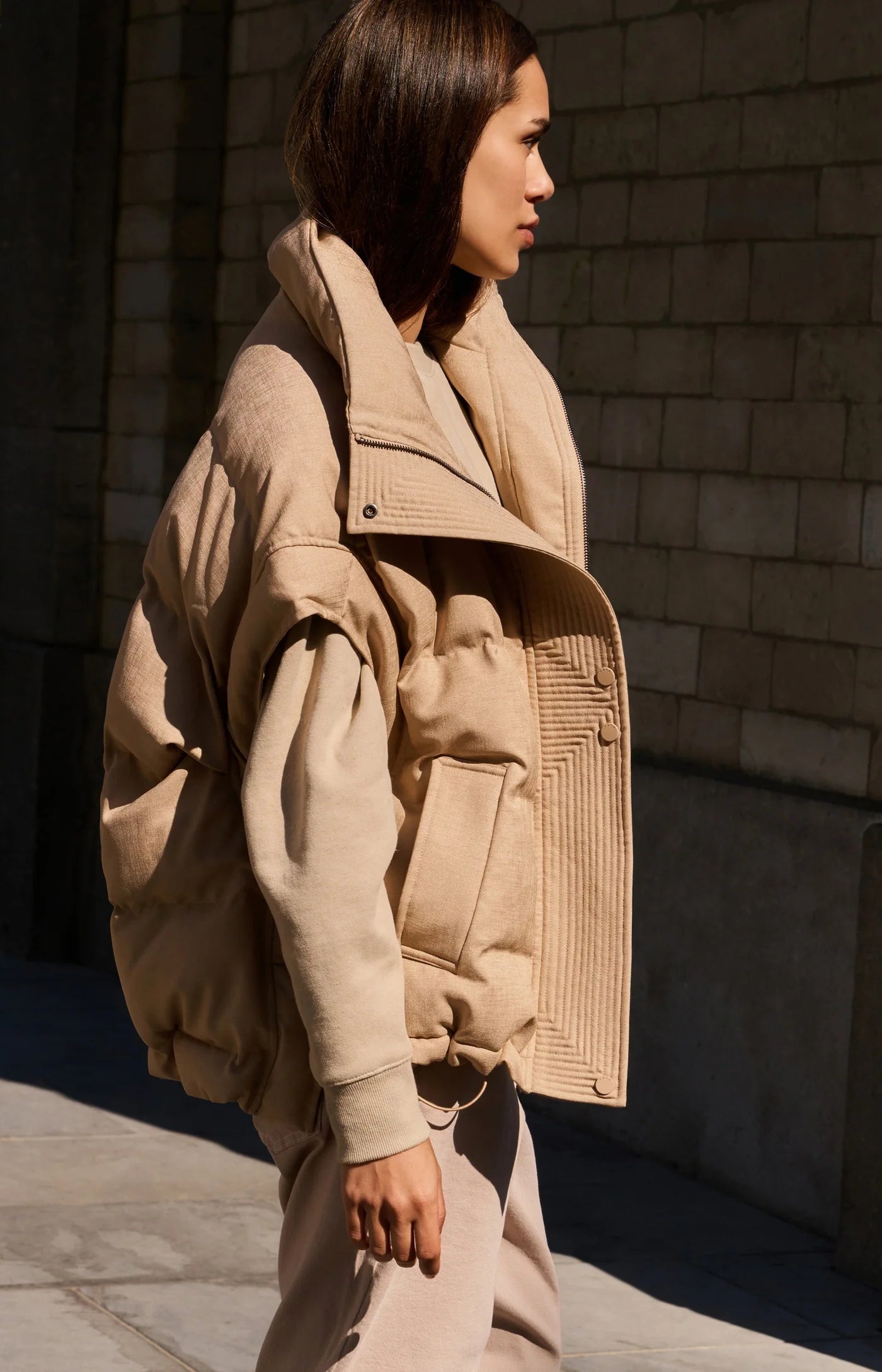 YAYA Gewatteerde Oversized Bodywarmer Met Kraag Gold