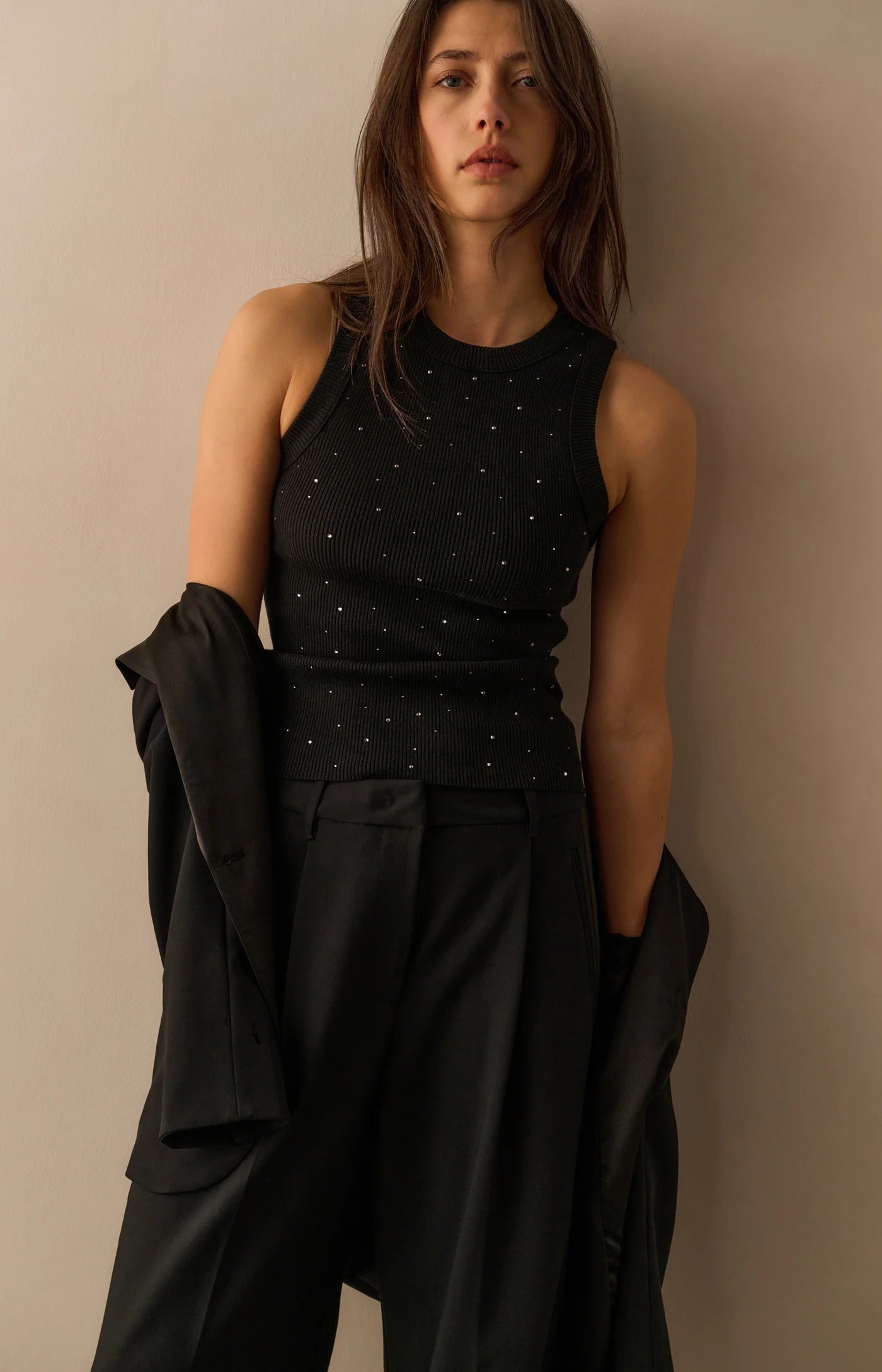 YAYA Gebreide Tanktop Met Ribstructuur En Glinsterdetails Zwart