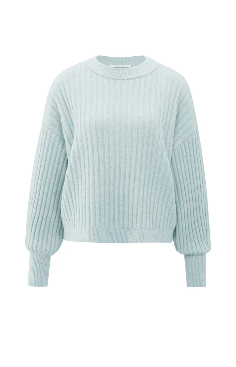 YAYA Trui Rib Ronde Hals Secret Spaces Blue