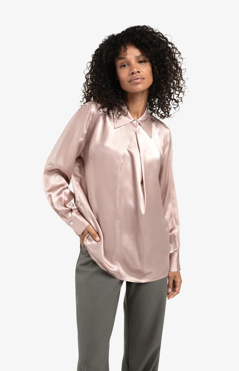 YAYA Blouse Satijnen Klassieke Kraag Shadow Grey Pink