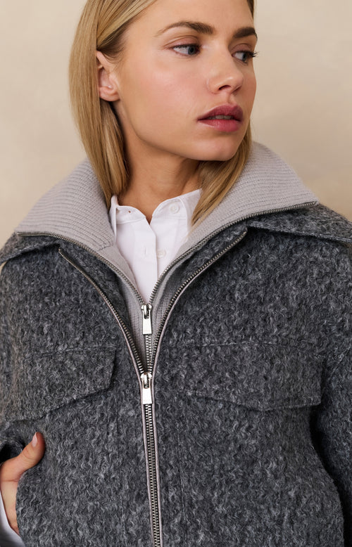 Korte Jas Boucle YAYA Black Oyster Melange