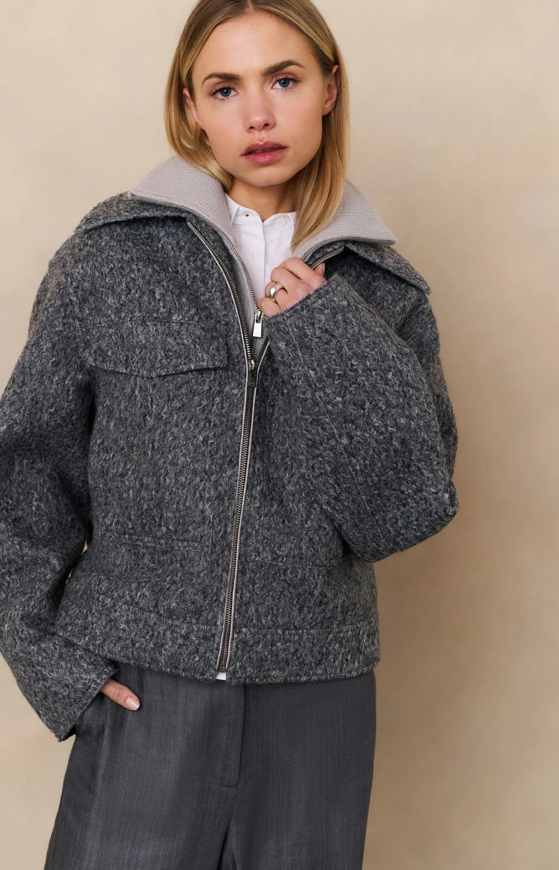 Korte Jas Boucle YAYA Black Oyster Melange