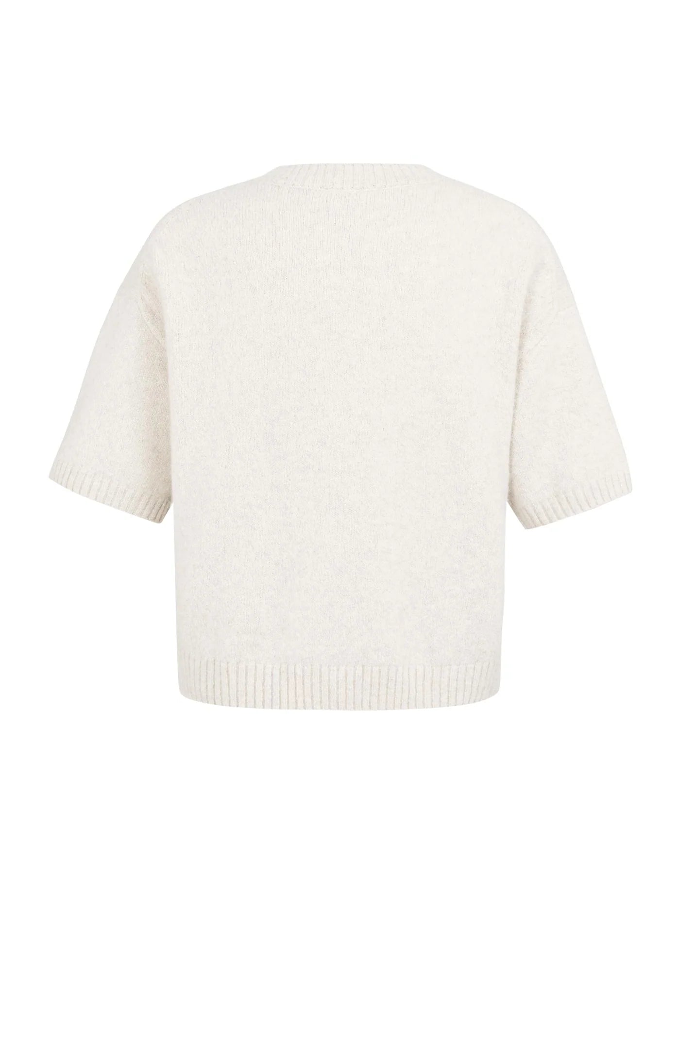 YAYA Gebreide Trui Met Korte Mouwen En Fluffy Tekst Heather Grey Melange