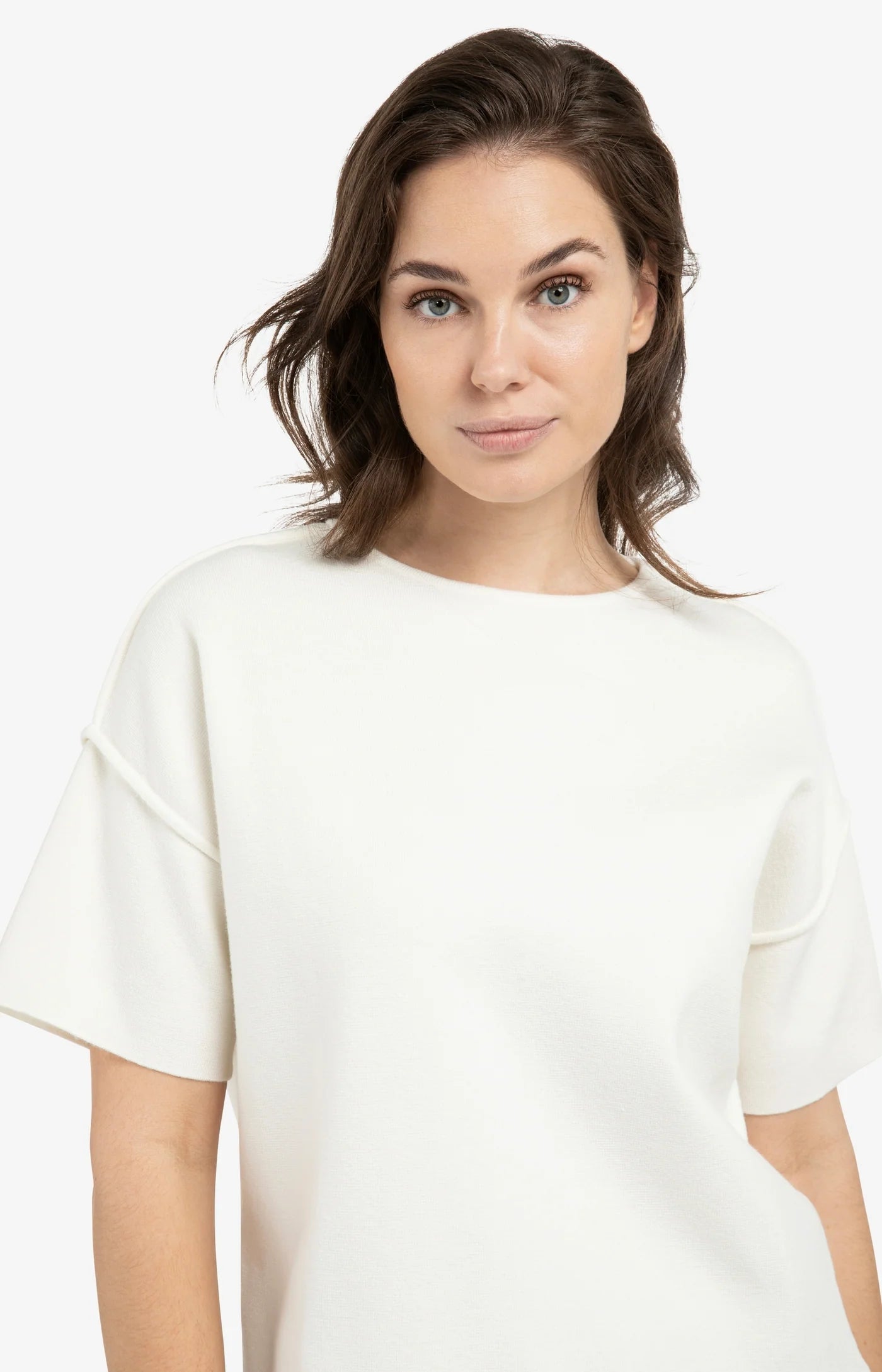 YAYA Sweater Met Korte Mouwen En Naaddetails Ecru