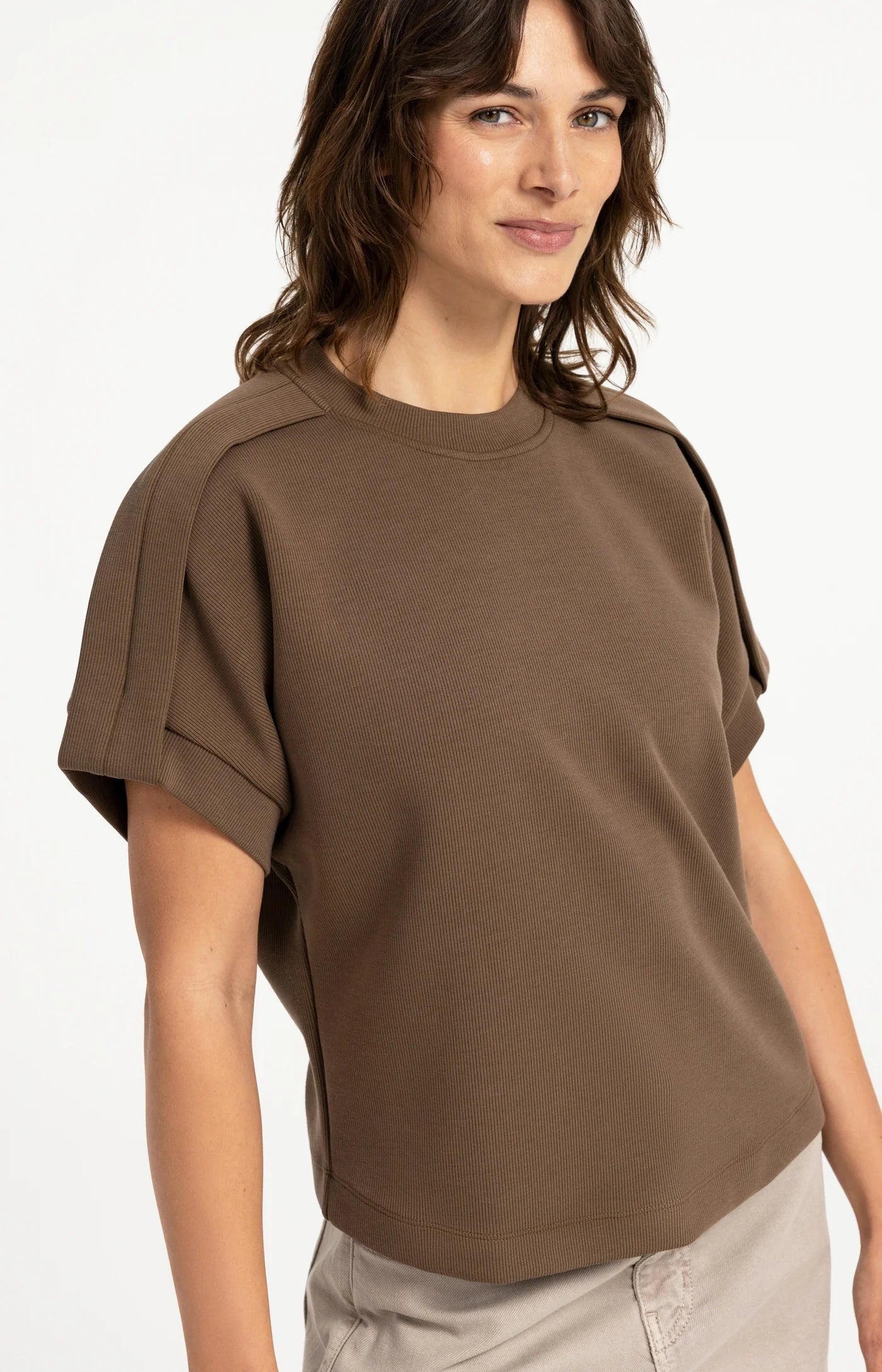 YAYA Mouwloos Sweatshirt Met Plooien Op De Schouders Brown