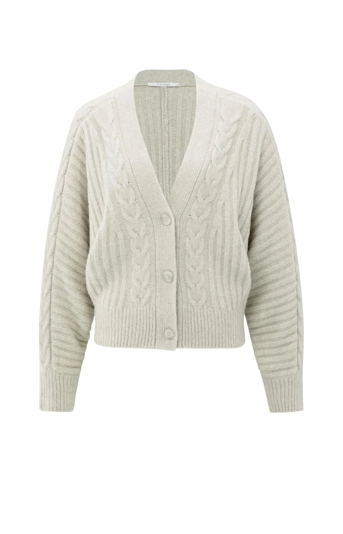 YAYA Gebreid Vest Met Kabels En Vleermuismouwen Cloud Grey Melange