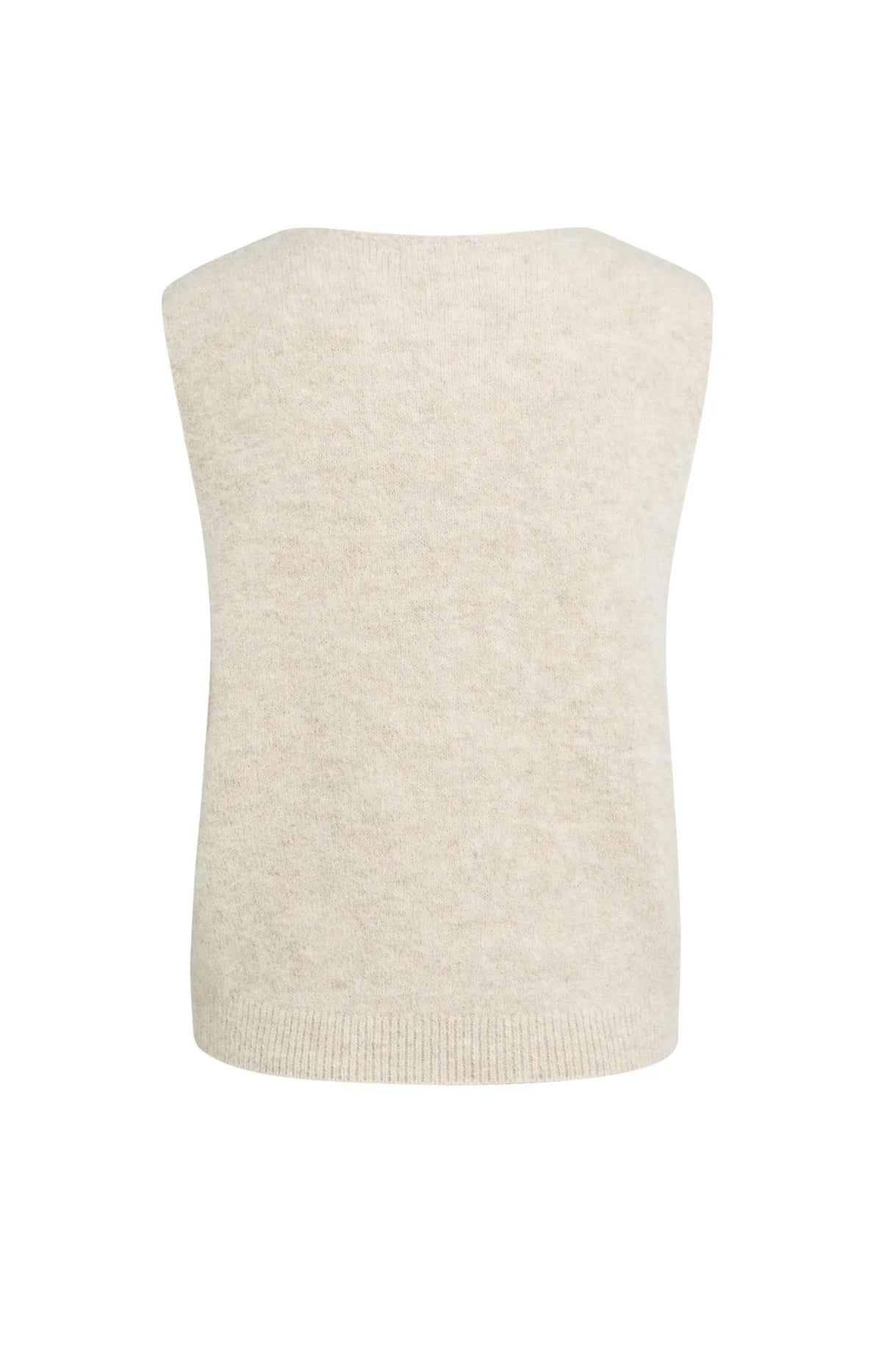 YAYA Zacht Gebreide Spencer Met Diepe V-hals Beige Melange