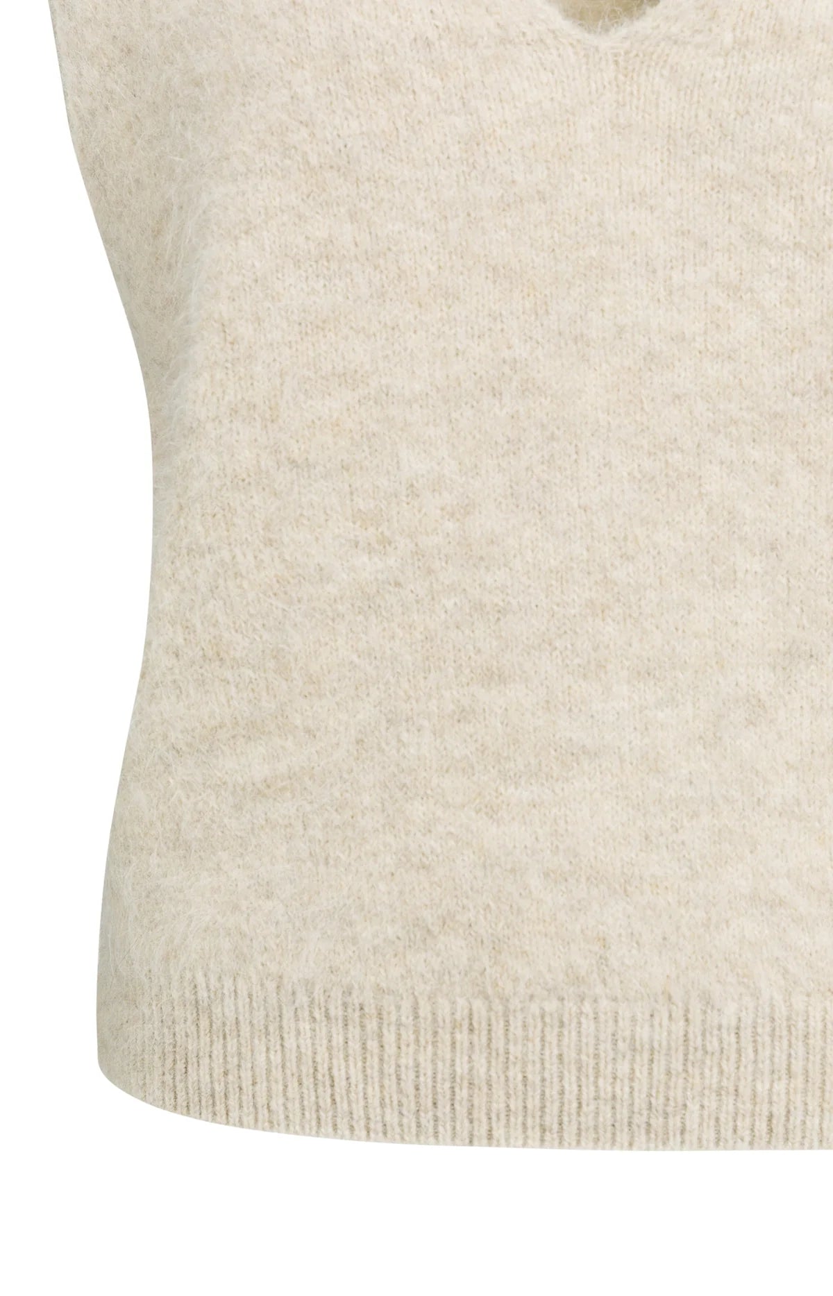 YAYA Zacht Gebreide Spencer Met Diepe V-hals Beige Melange