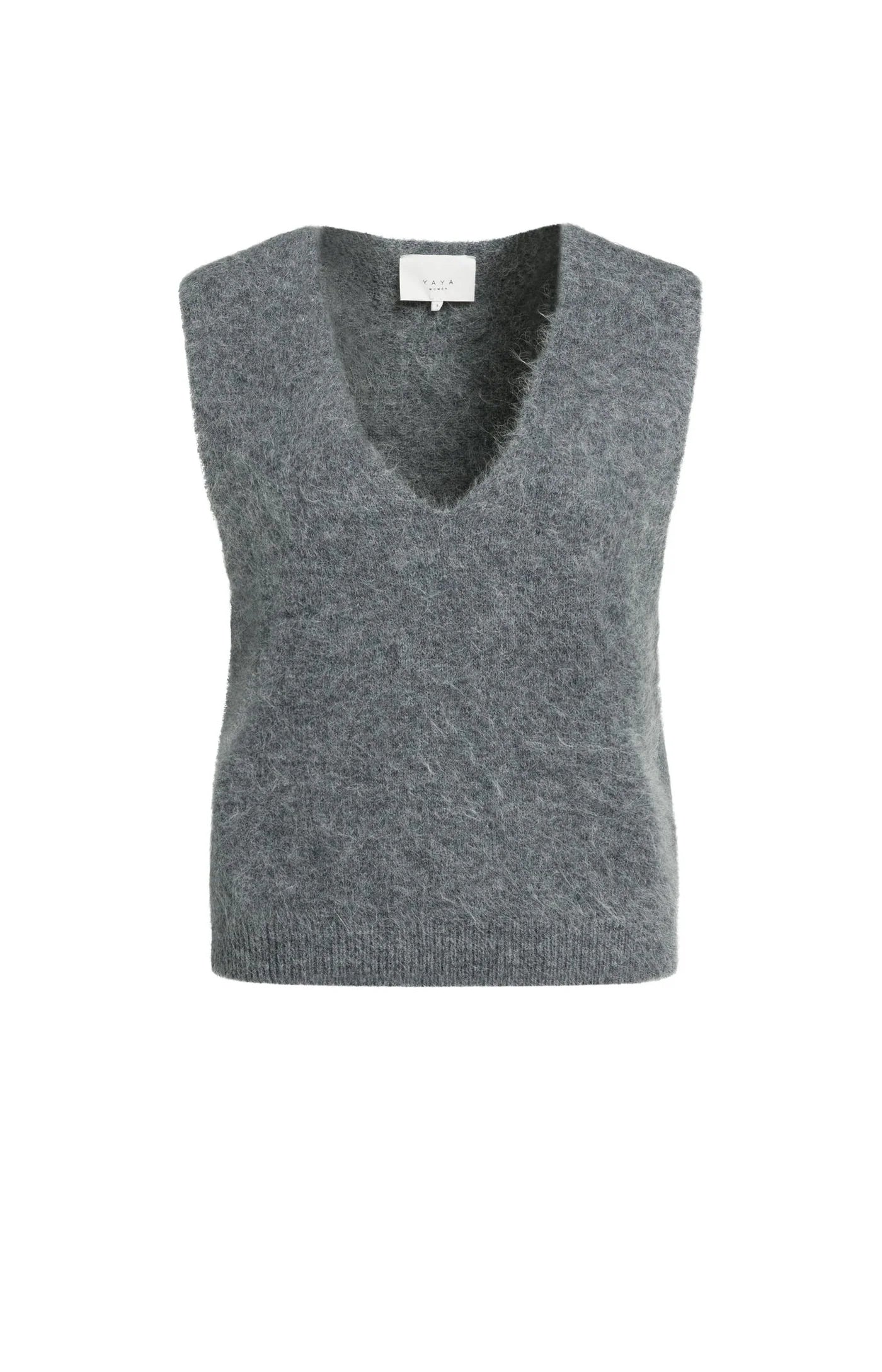 YAYA Zacht Gebreide Spencer Met Diepe V-hals Grey Melange