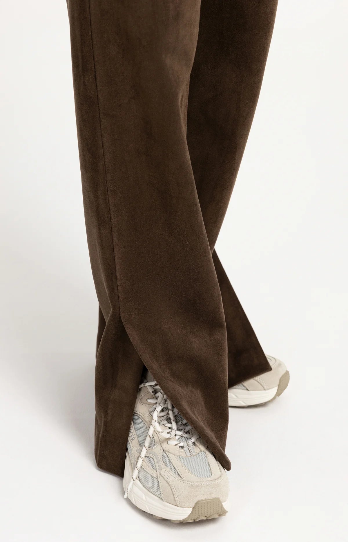 YAYA Suede Broek Wijde Pijpen Slate Black/Brown