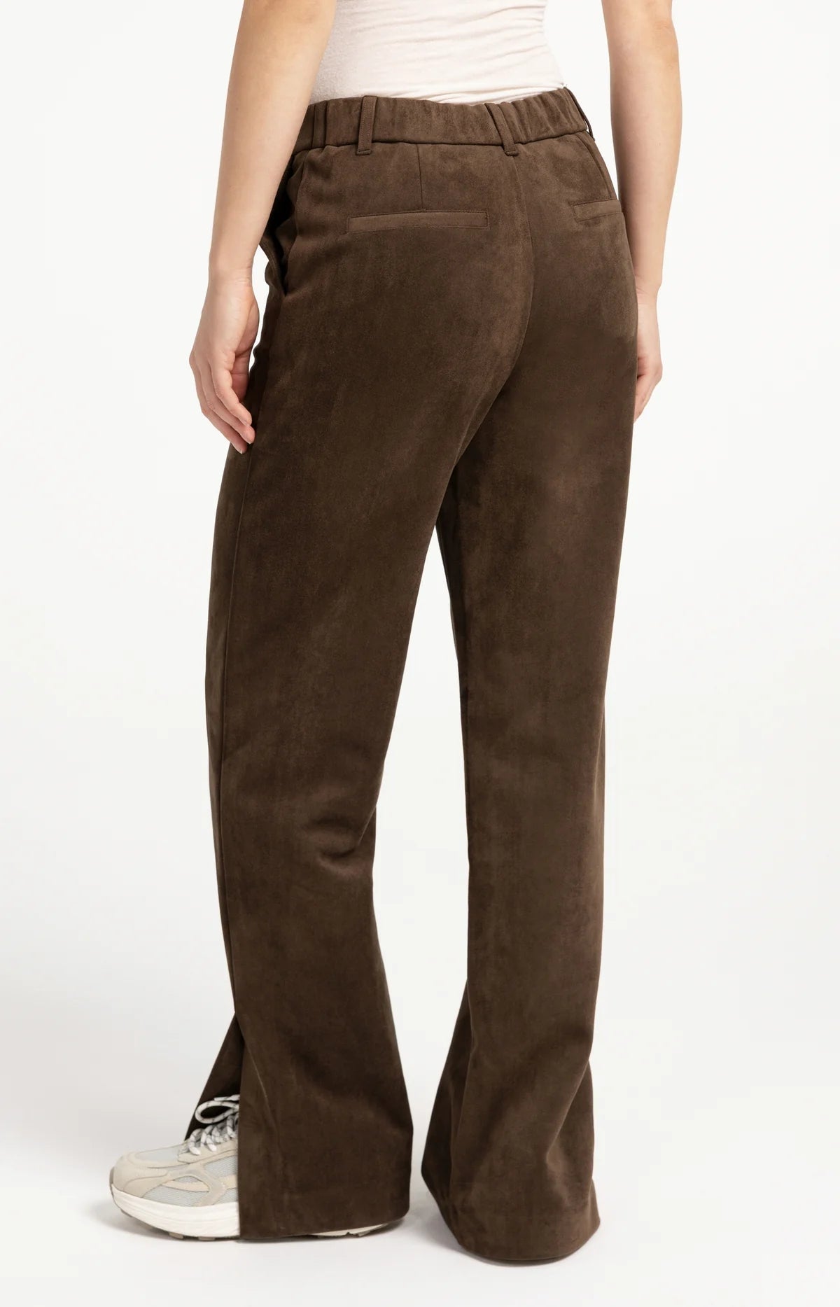 YAYA Suede Broek Wijde Pijpen Slate Black/Brown