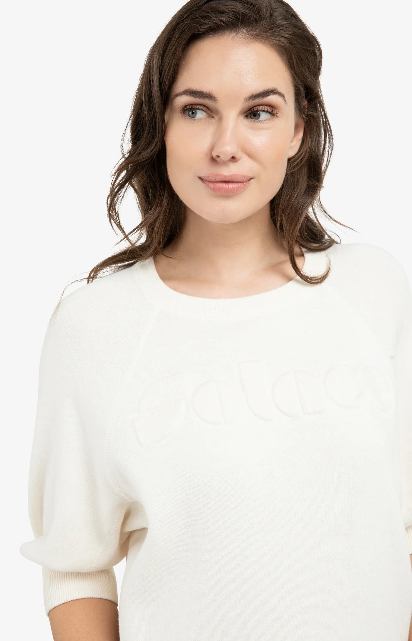 YAYA Sweater Met Raglanmouwen En Geborduurd Artwork Ecru Melange
