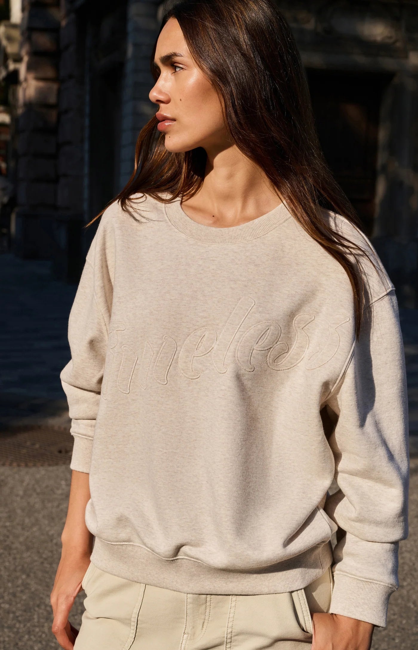 YAYA Sweater Met Opgestikte Tekst En Ronde Hals Heather Grey Melange