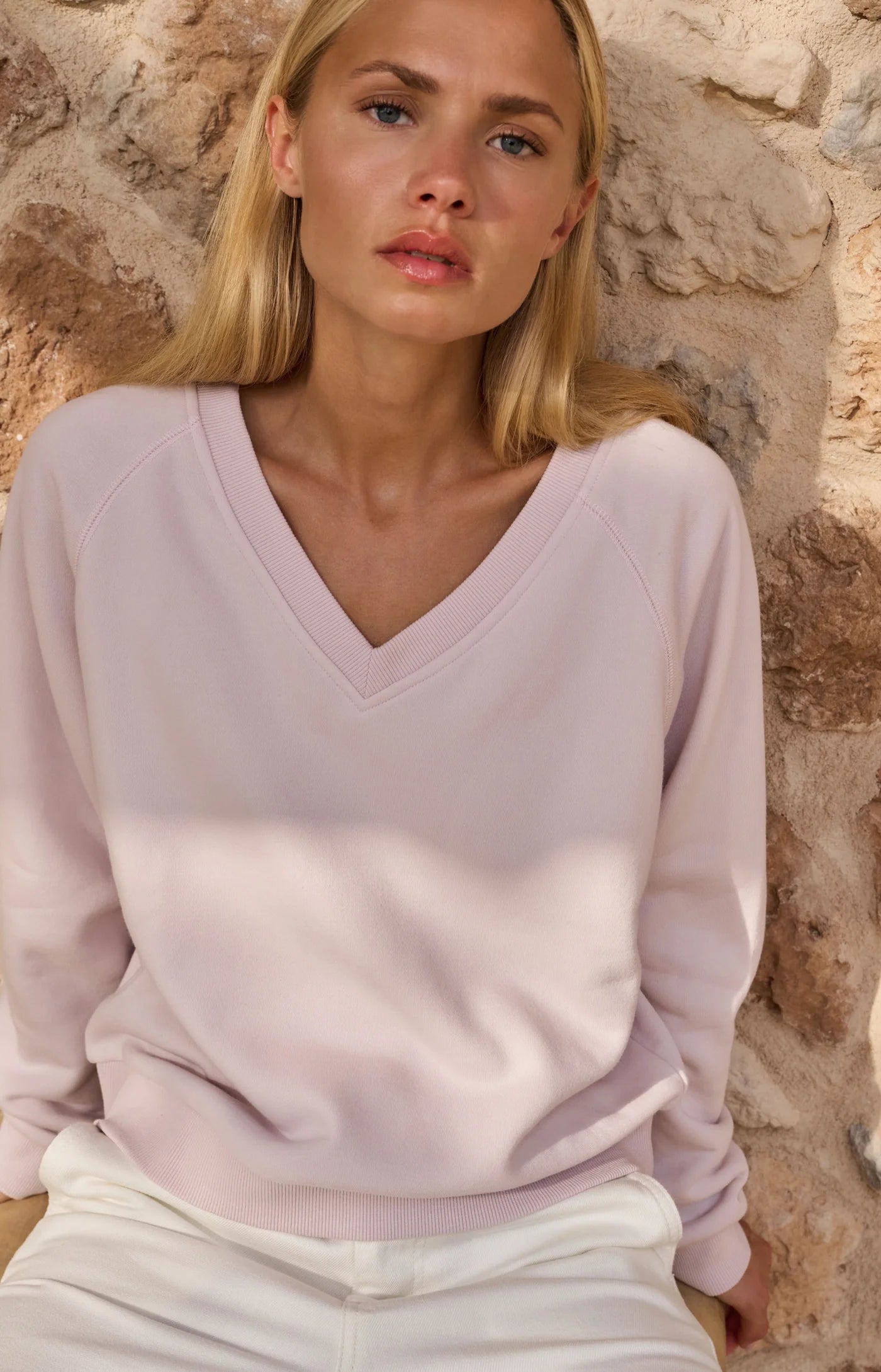 YAYA Sweater Met V-hals En Geribde Koorden Gray Lilac