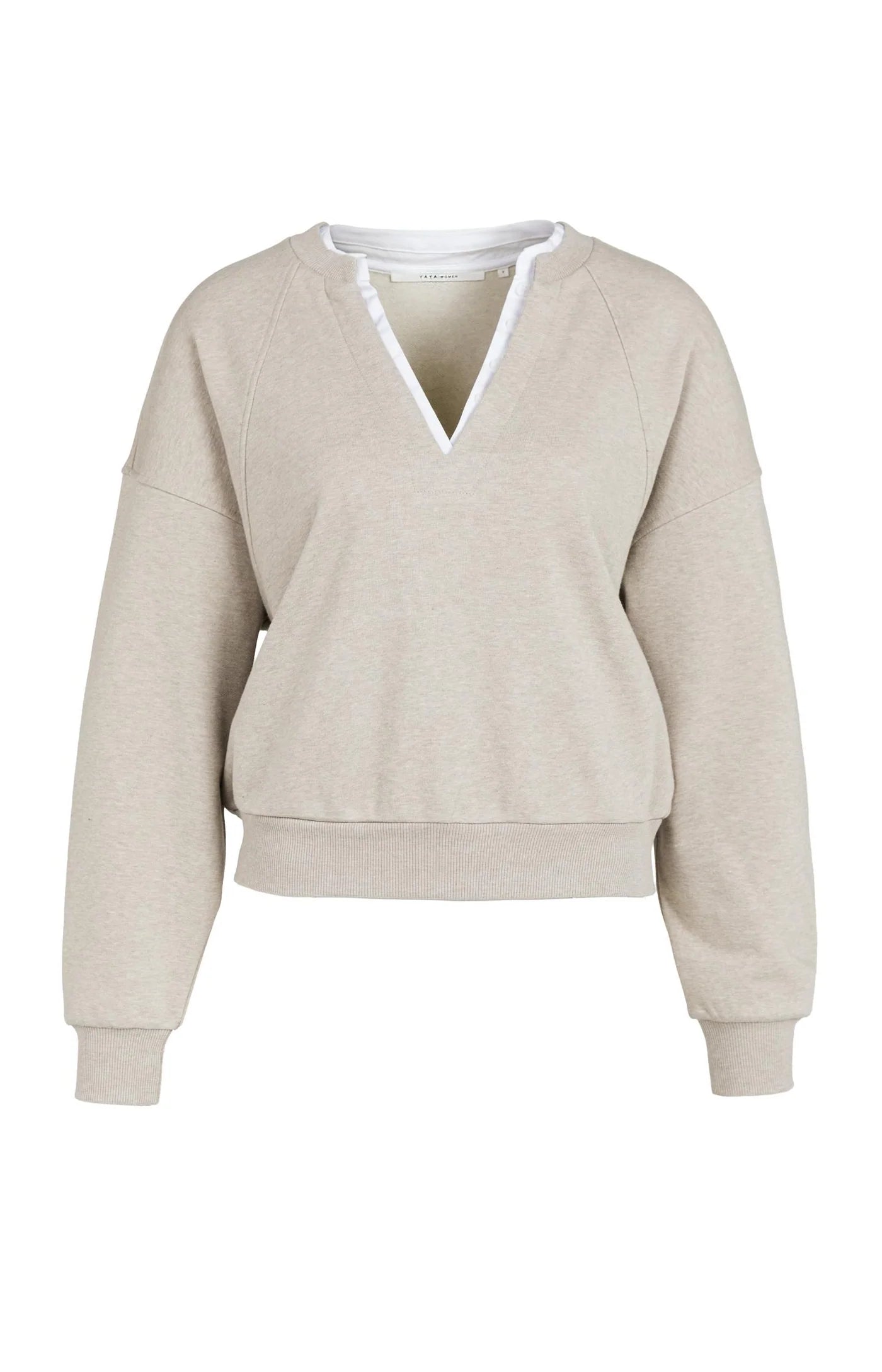 YAYA Sweatshirt Met V-Hals En Geweven Kraag Grey Melange