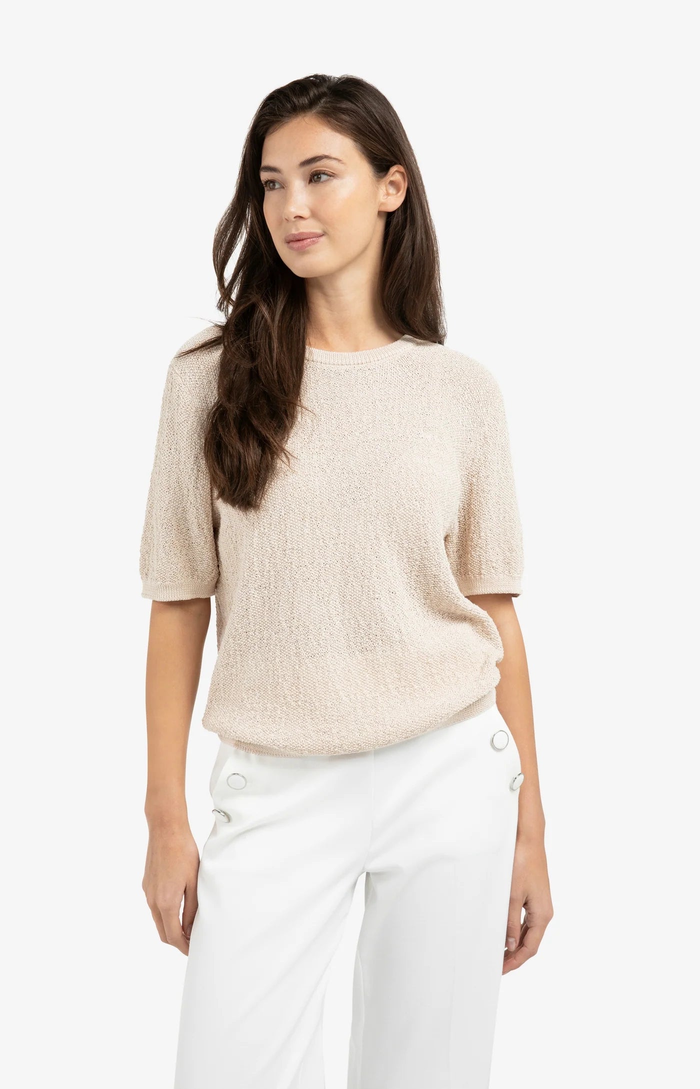 YAYA Gebreide Trui Met Korte Mouwen En Structuur Beige