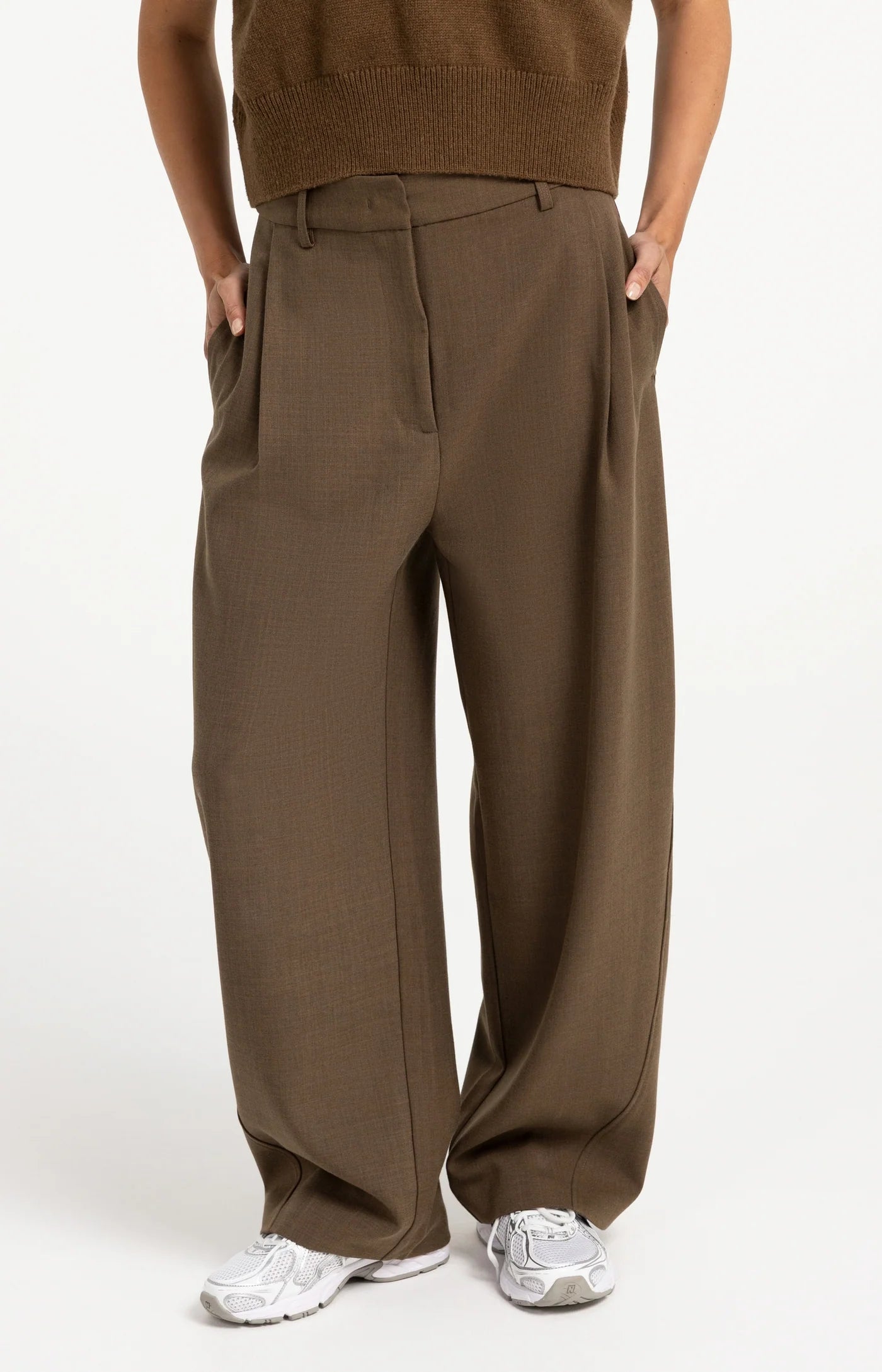 Yaya Geweven Broek Teak Brown