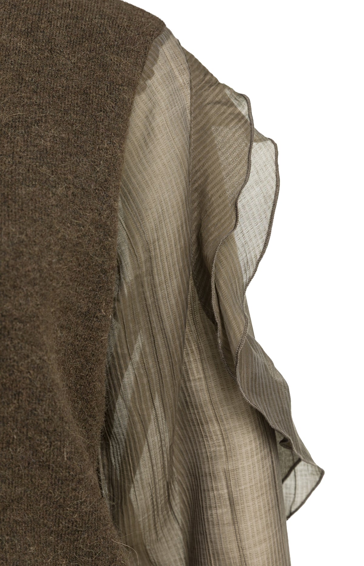 YAYA Trui Met Geweven Mouwen Slate Black/Brown