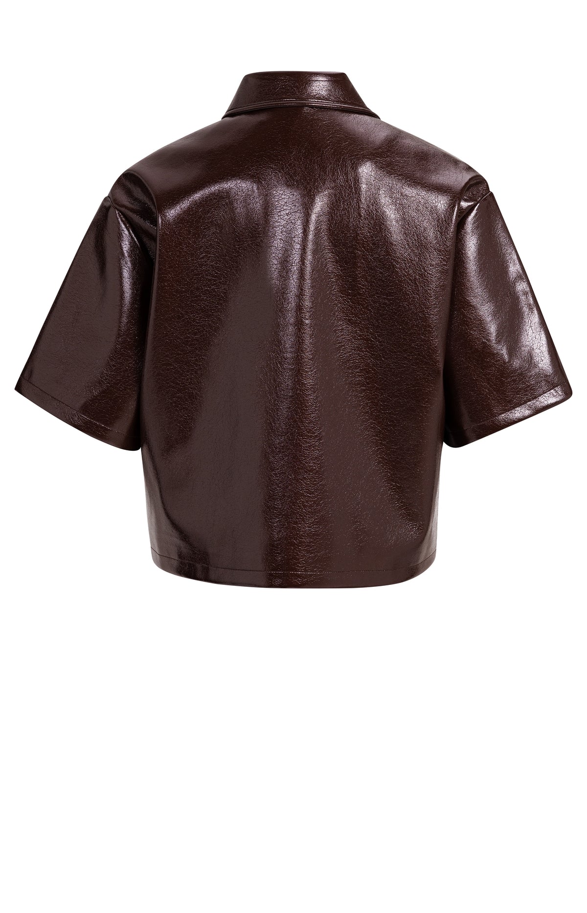 YAYA Korte Overhemdjas Met Korte Mouwen Van Lakleer Chocolate Red