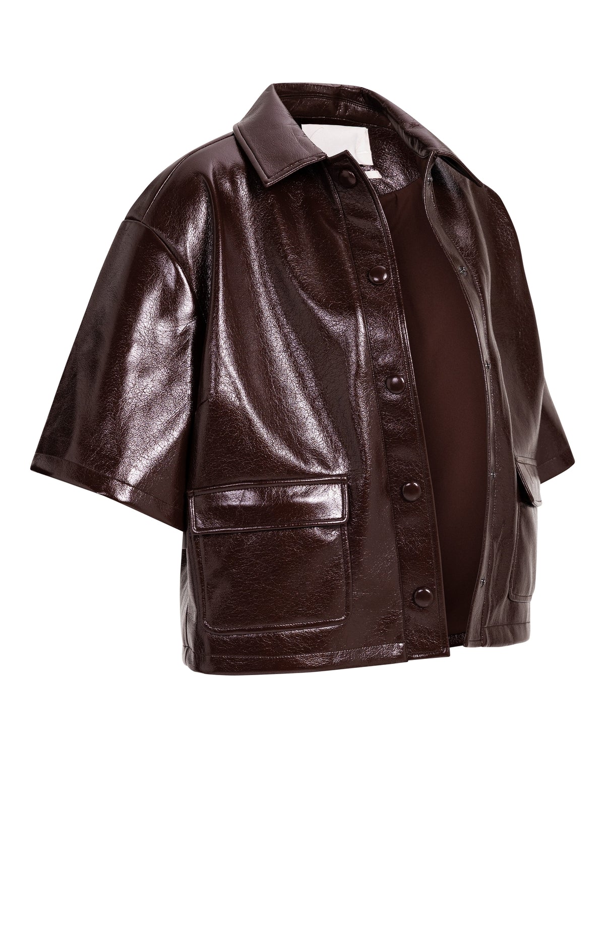 YAYA Korte Overhemdjas Met Korte Mouwen Van Lakleer Chocolate Red