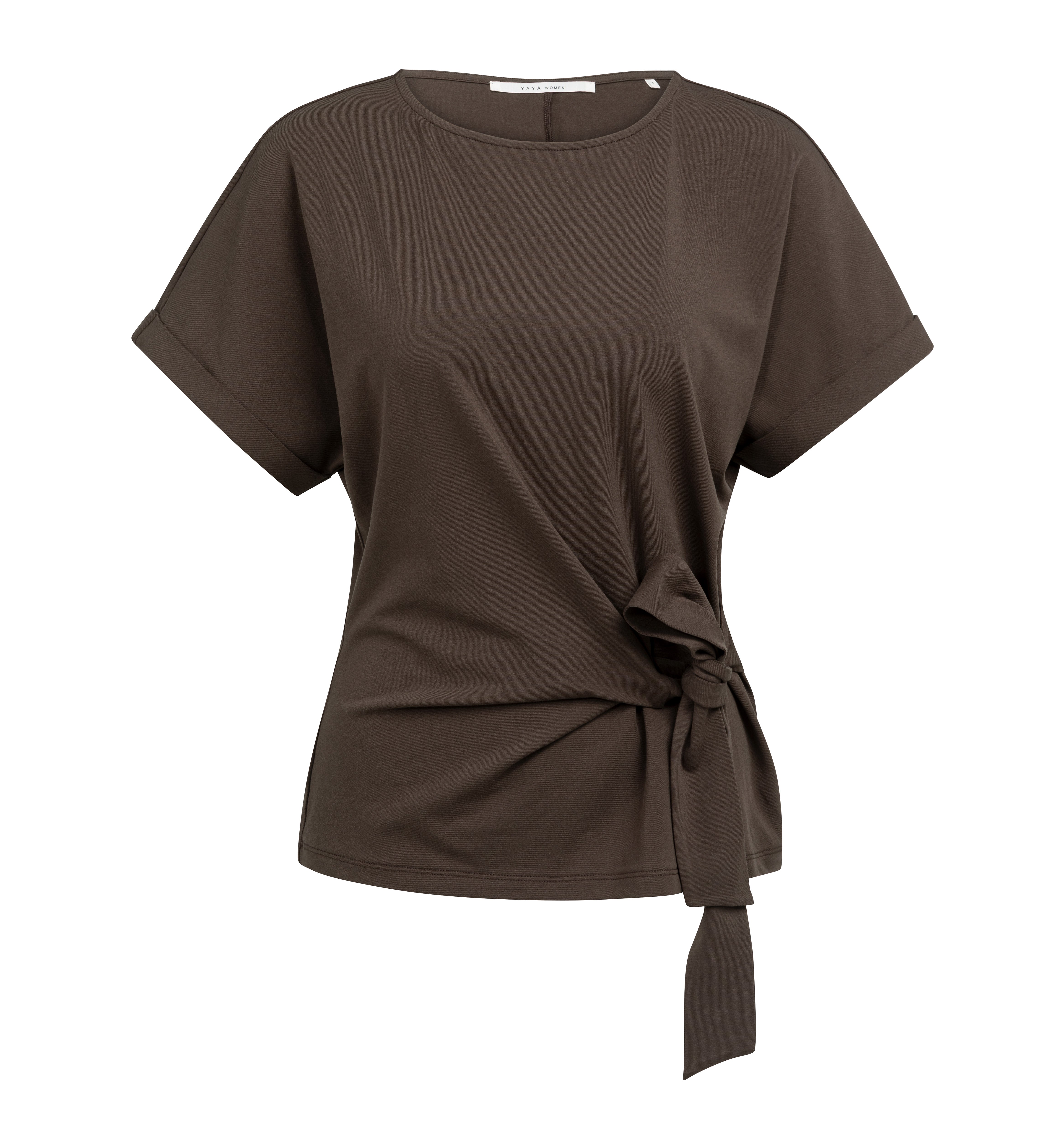 YAYA Top Met Ronde Hals En Knoopdetail Aubergine Purple