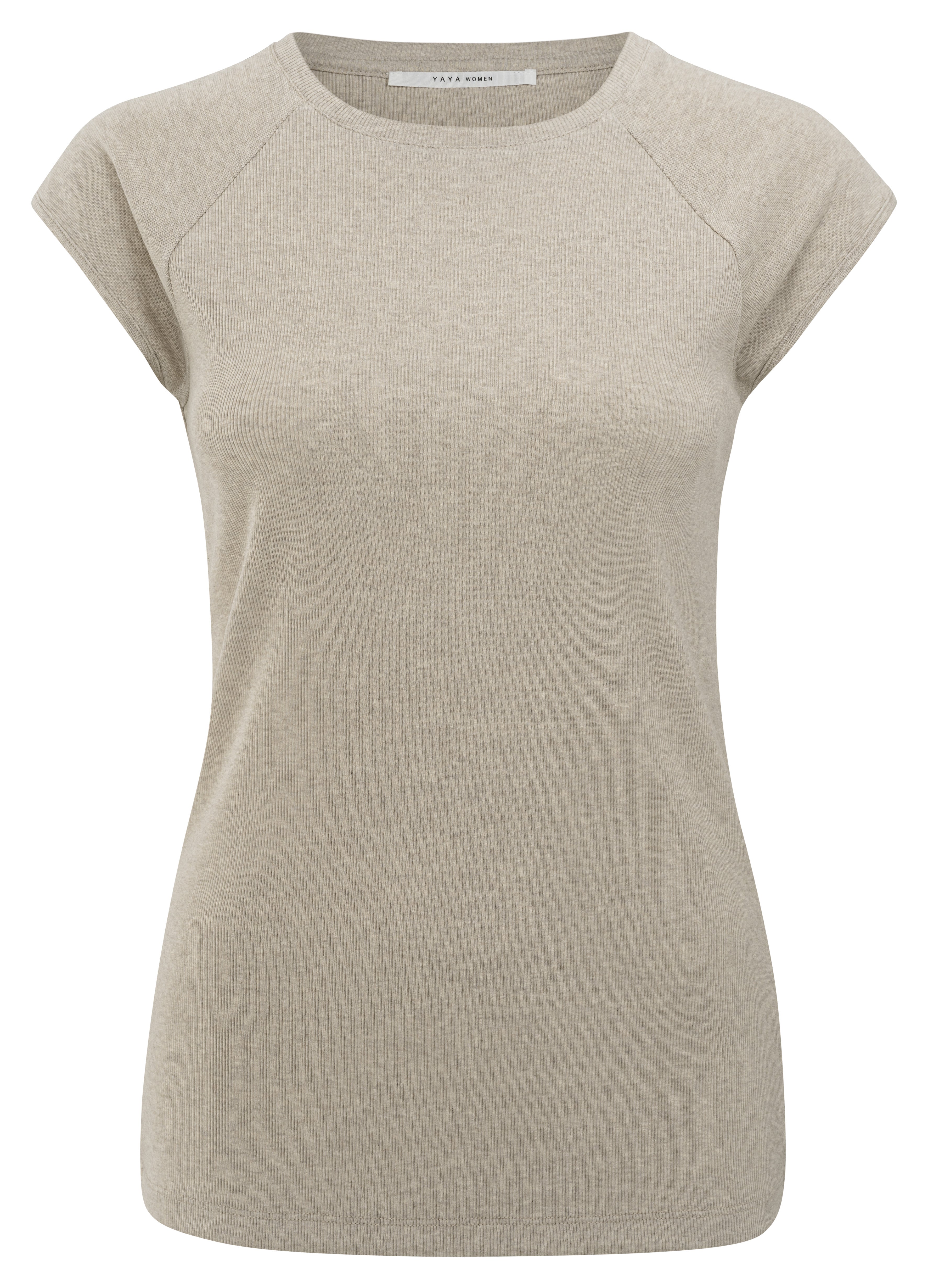 T-shirt Materiaalmix YAYA Silver Linin Beige Melange