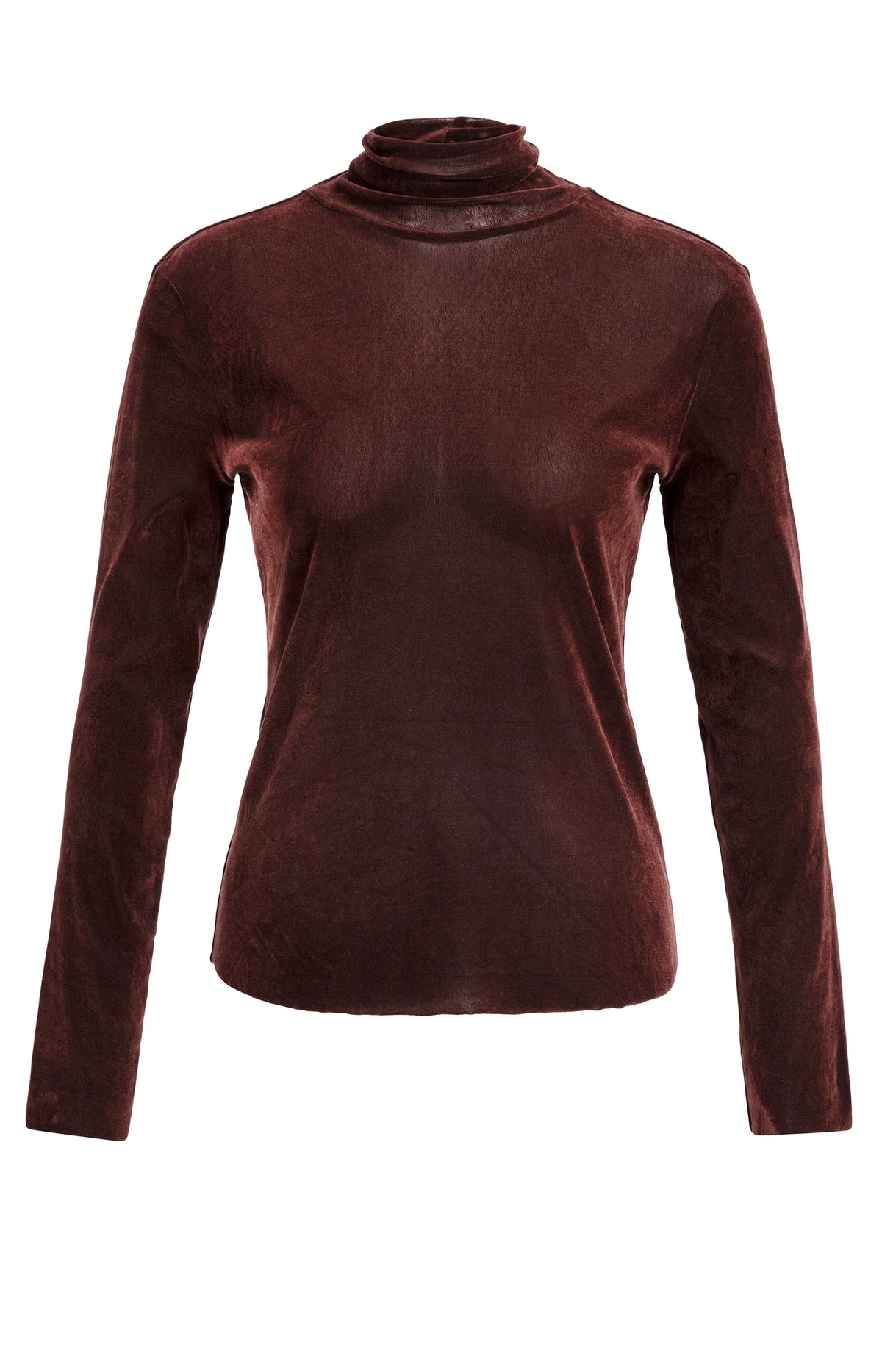 YAYA Top Fluwelen Mesh Met Hoge Halslijn Chocolate Red