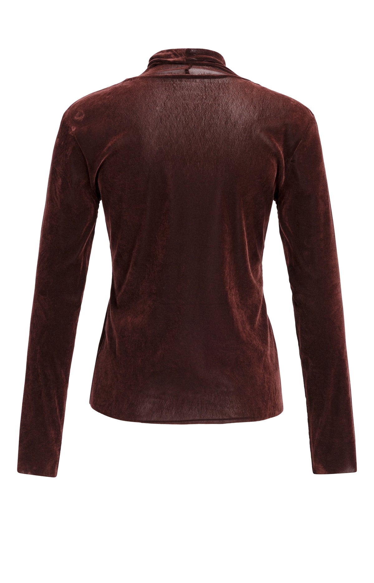 YAYA Top Fluwelen Mesh Met Hoge Halslijn Chocolate Red