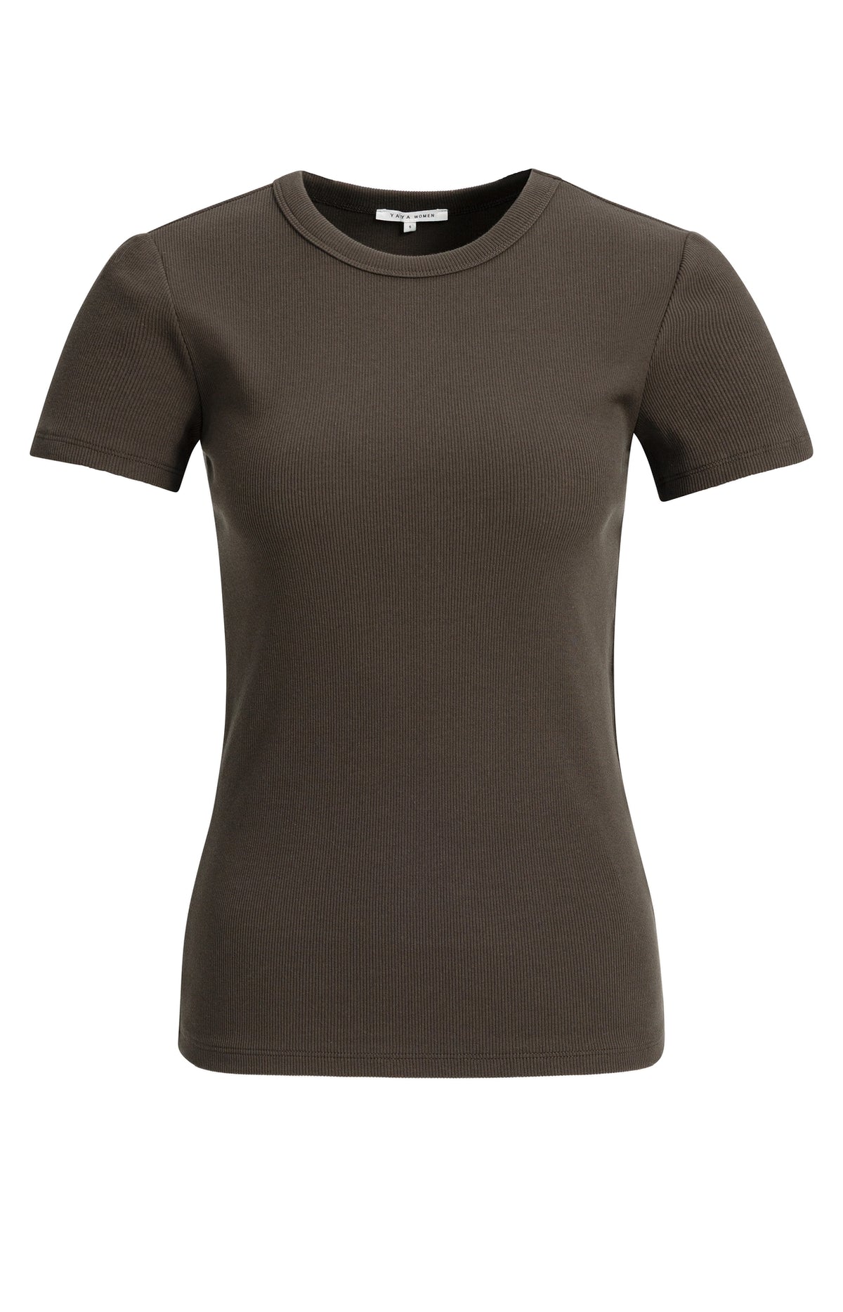 YAYA Ribgebreid T-shirt Brown