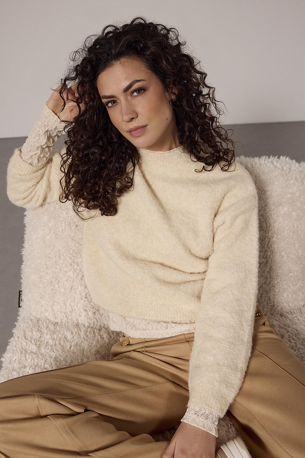 Tramontana Turtle Neck Boucle Jumper Stone