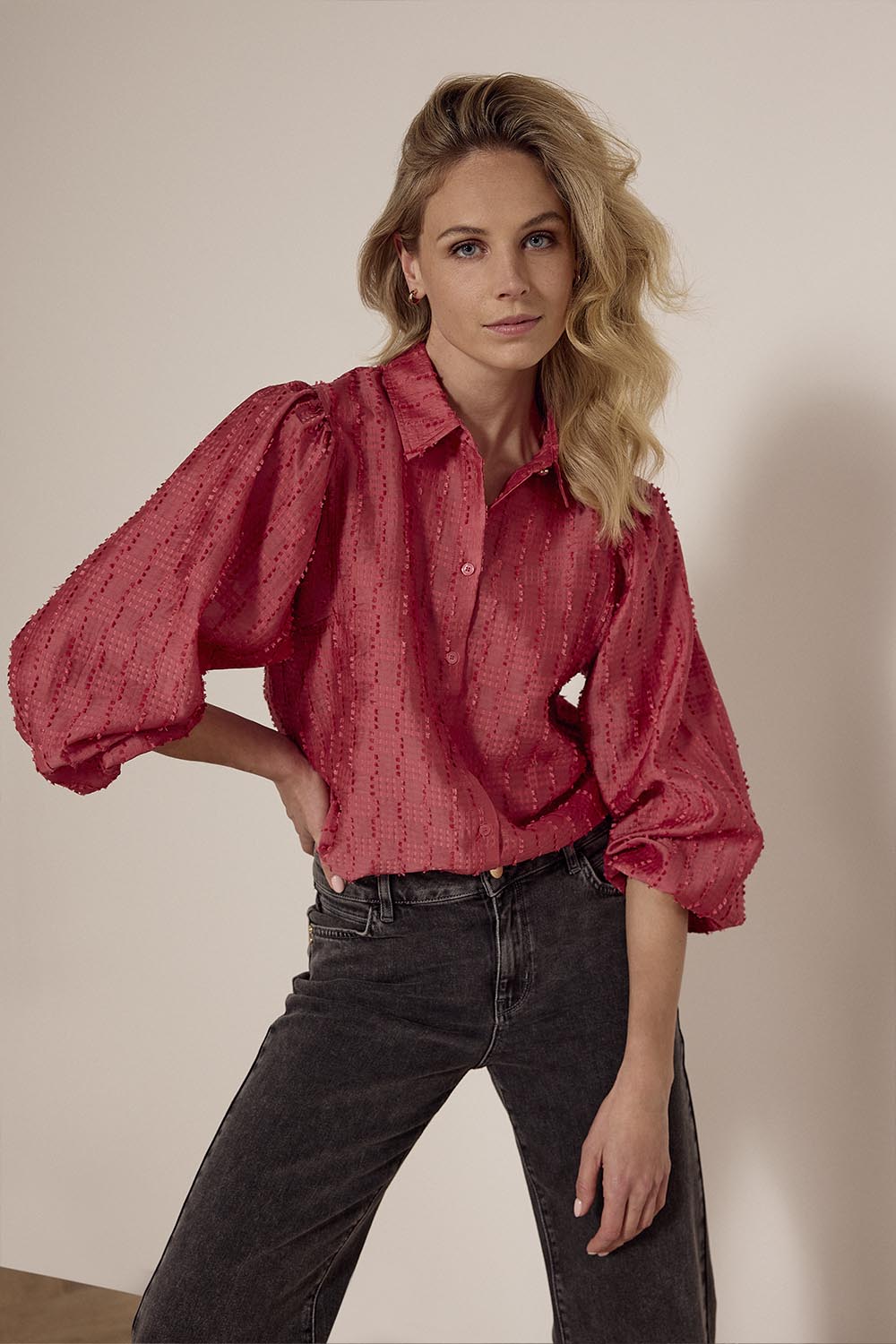 Tramontana Fancy Embroidered Blouse Rosewood